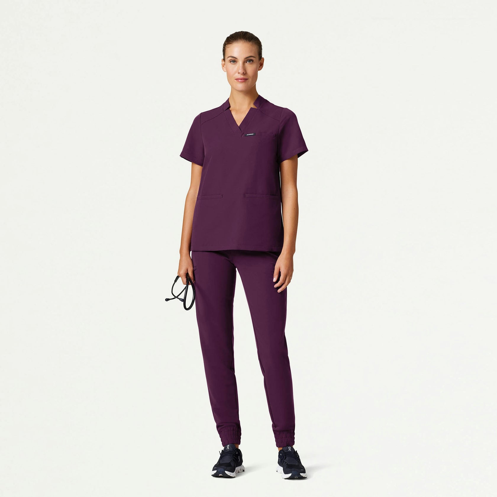Helia Notched V-Neck Scrub Top - Dark Amethyst - WOMEN'S TOPS - Jaanuu