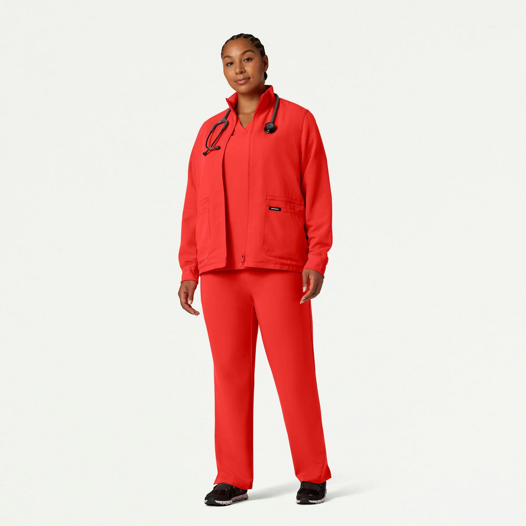 Ceri Essential 6-Pocket Scrub Jacket - Solar Red - WOMEN'S JACKETS - Jaanuu