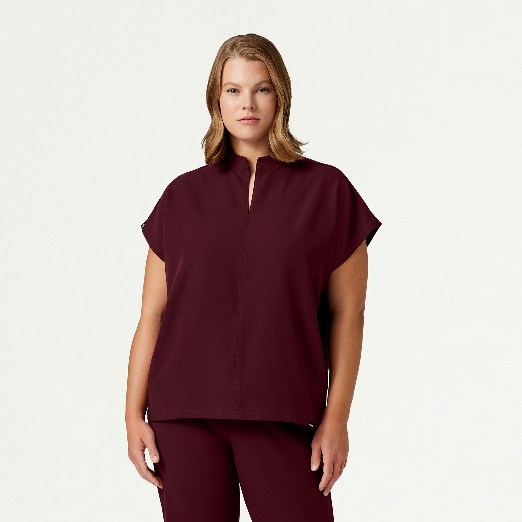 Aris Oversized 2-Pocket Scrub Top - Burgundy - WOMEN'S TOPS - Jaanuu