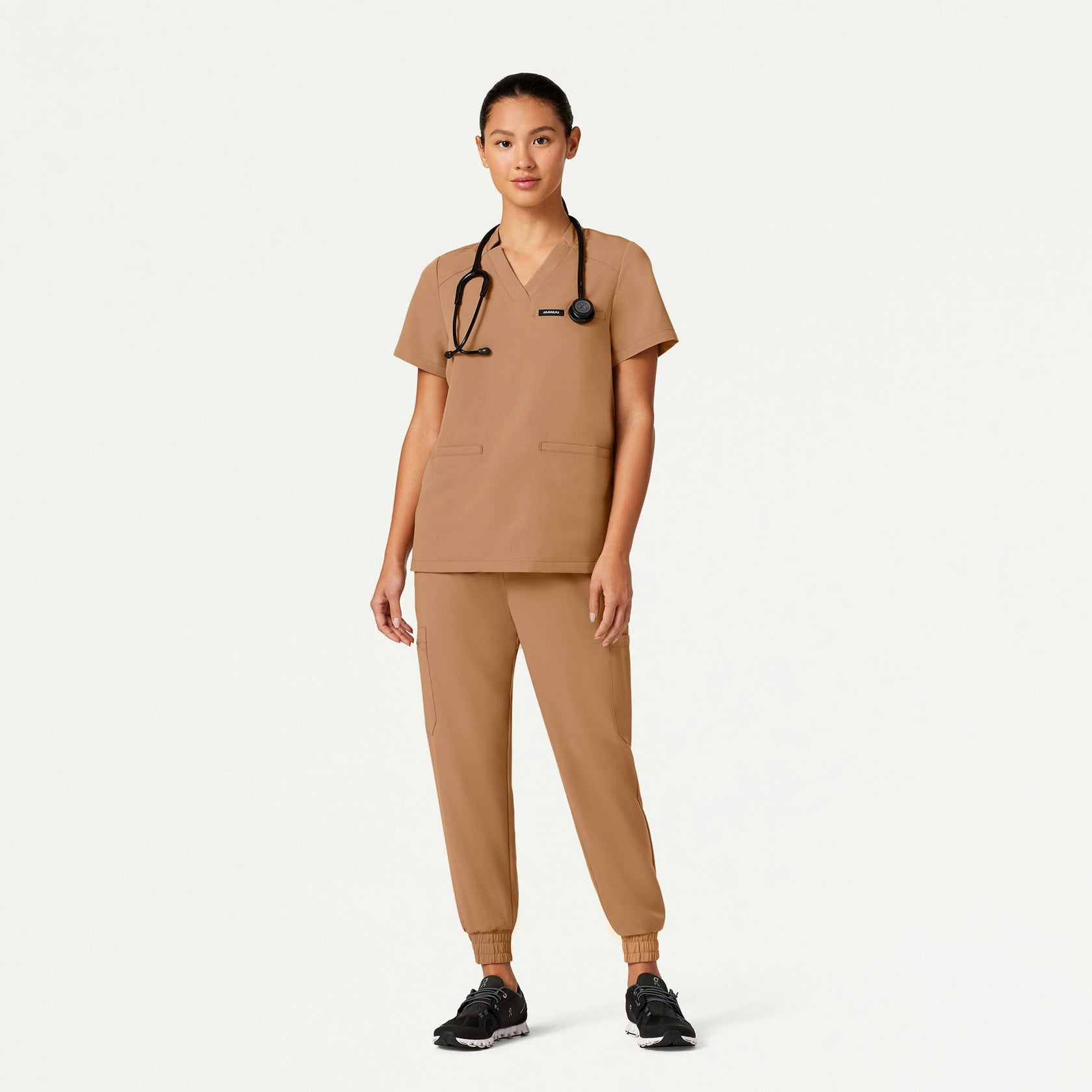 Helia Notched V-Neck Scrub Top - Trench - WOMEN'S TOPS - Jaanuu