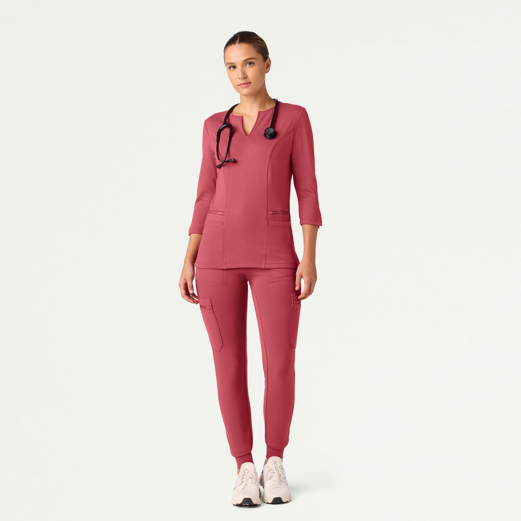 Zoe Slim 3/4-Sleeve ULTRAsoft Scrub Top - Mulberry - WOMEN'S TOPS - Jaanuu