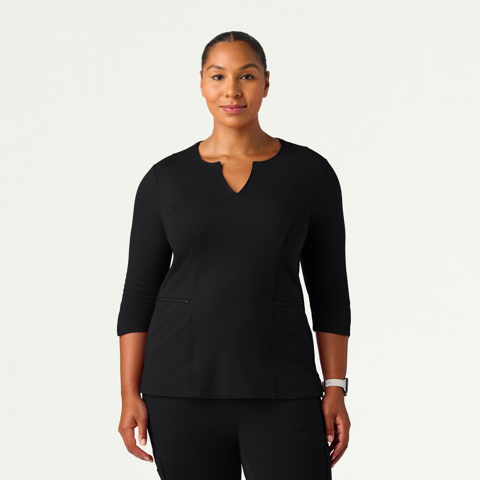 Zoe Slim 3/4-Sleeve ULTRAsoft Scrub Top - Black - WOMEN'S TOPS - Jaanuu