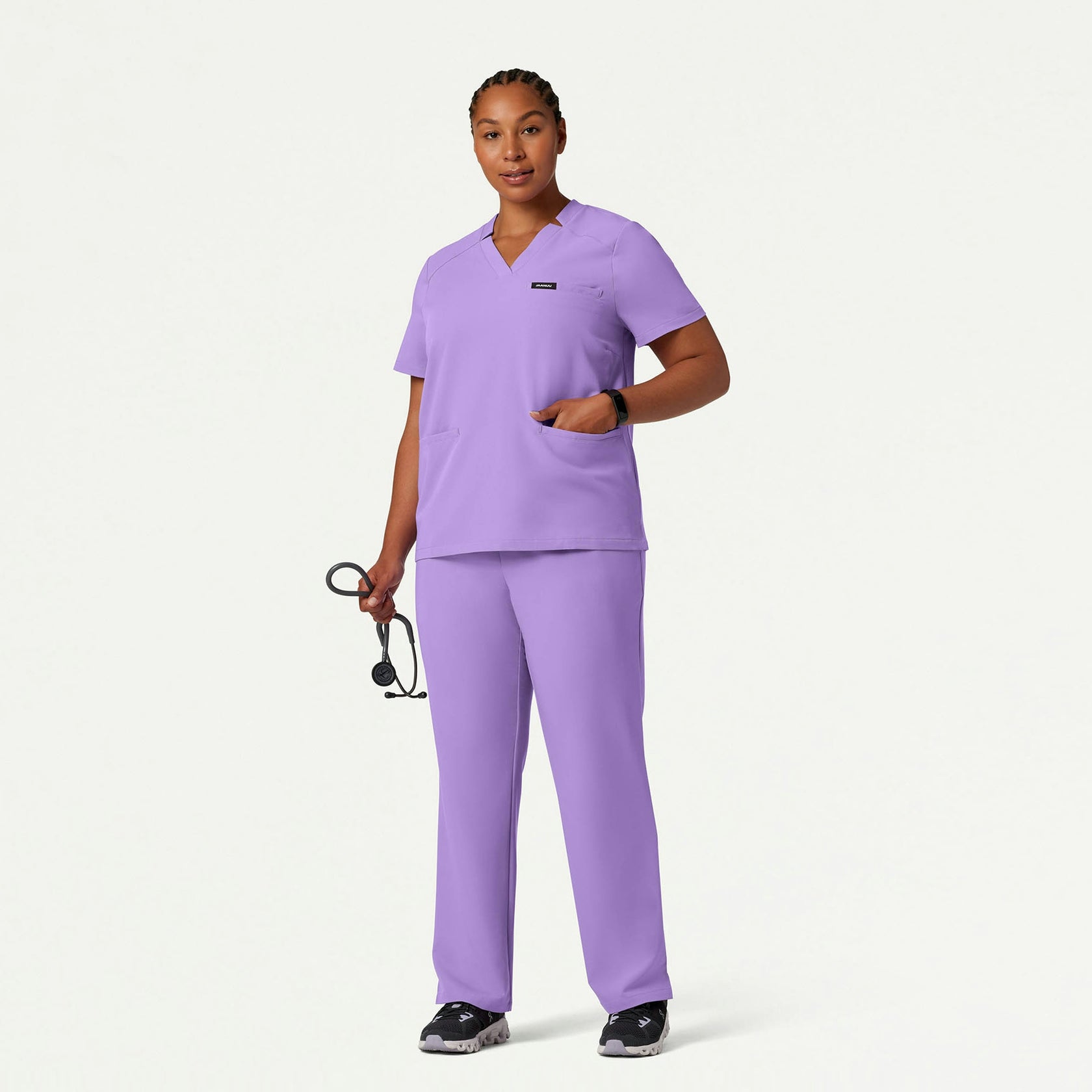 Helia Notched V-Neck Scrub Top - Lilac - WOMEN'S TOPS - Jaanuu