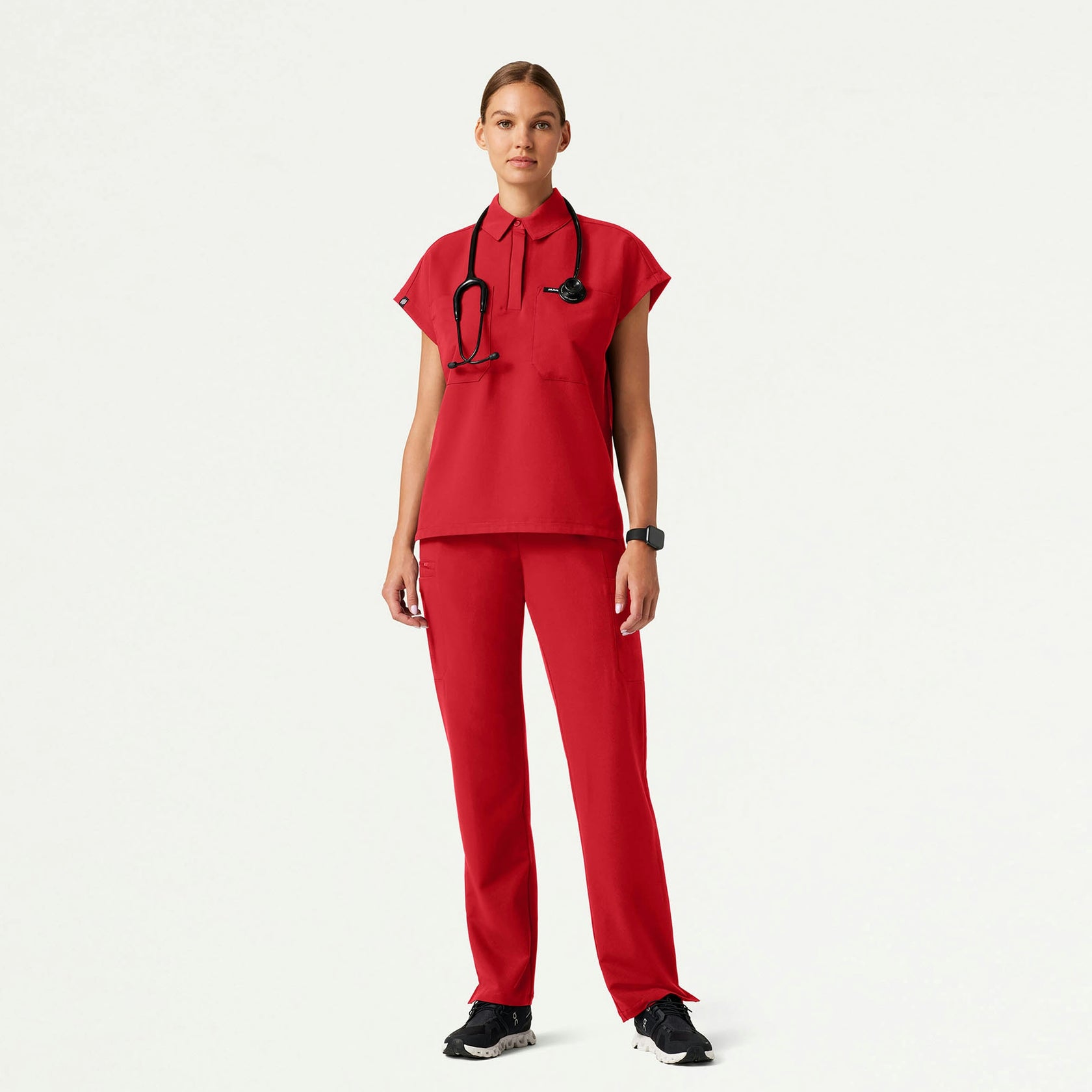 Acta Oversized 2-Pocket Scrub Top - Brilliant Red - WOMEN'S TOPS - Jaanuu