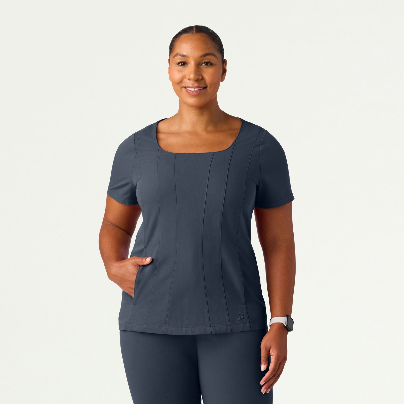 Emery Slim Square-Neck Scrub Top - Carbon Gray - WOMEN'S TOPS - Jaanuu