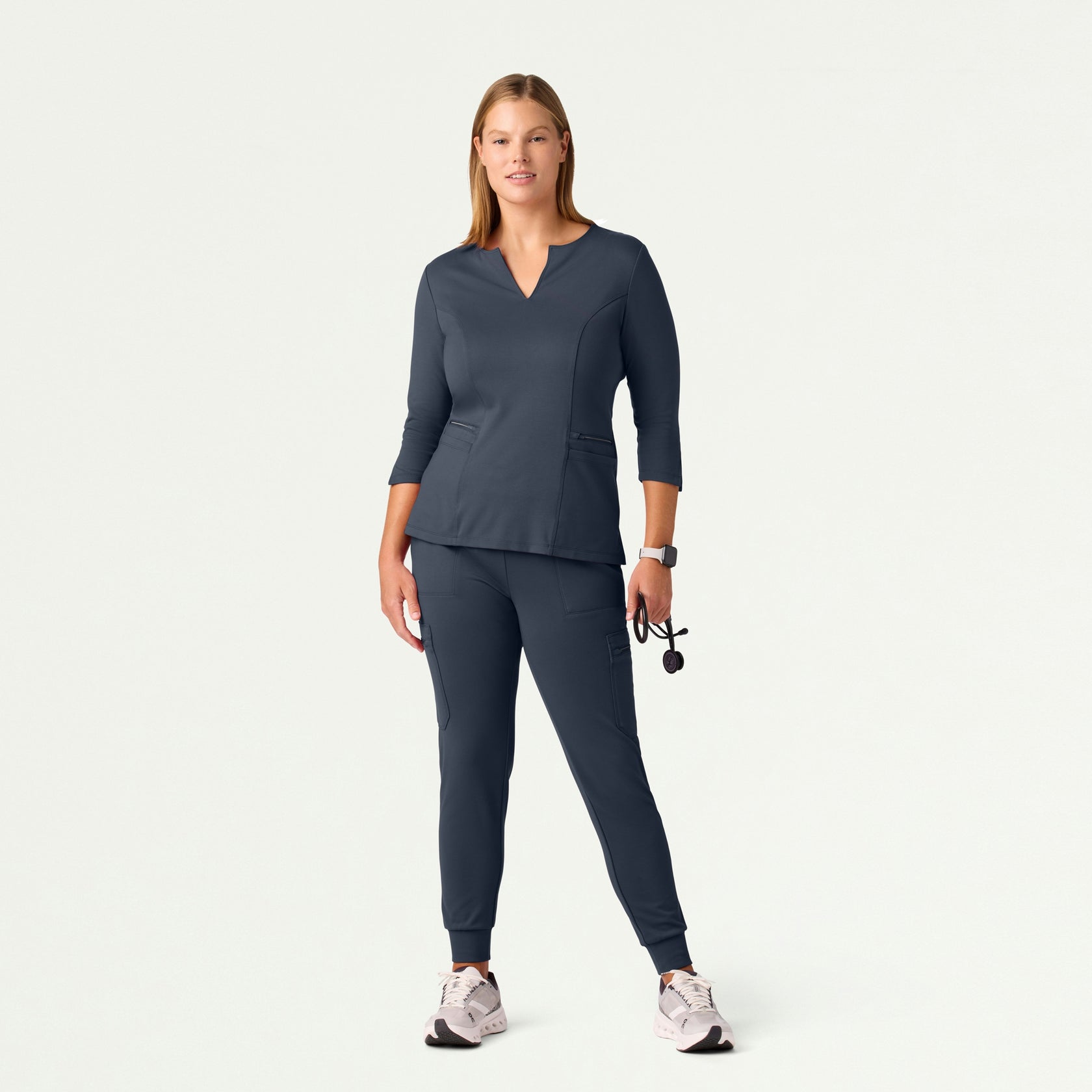 Zoe Slim 3/4-Sleeve ULTRAsoft Scrub Top - Carbon Gray - WOMEN'S TOPS - Jaanuu