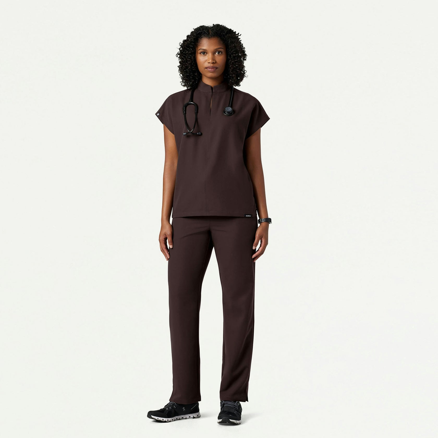 Aris Oversized 2-Pocket Scrub Top - Espresso - WOMEN'S TOPS - Jaanuu