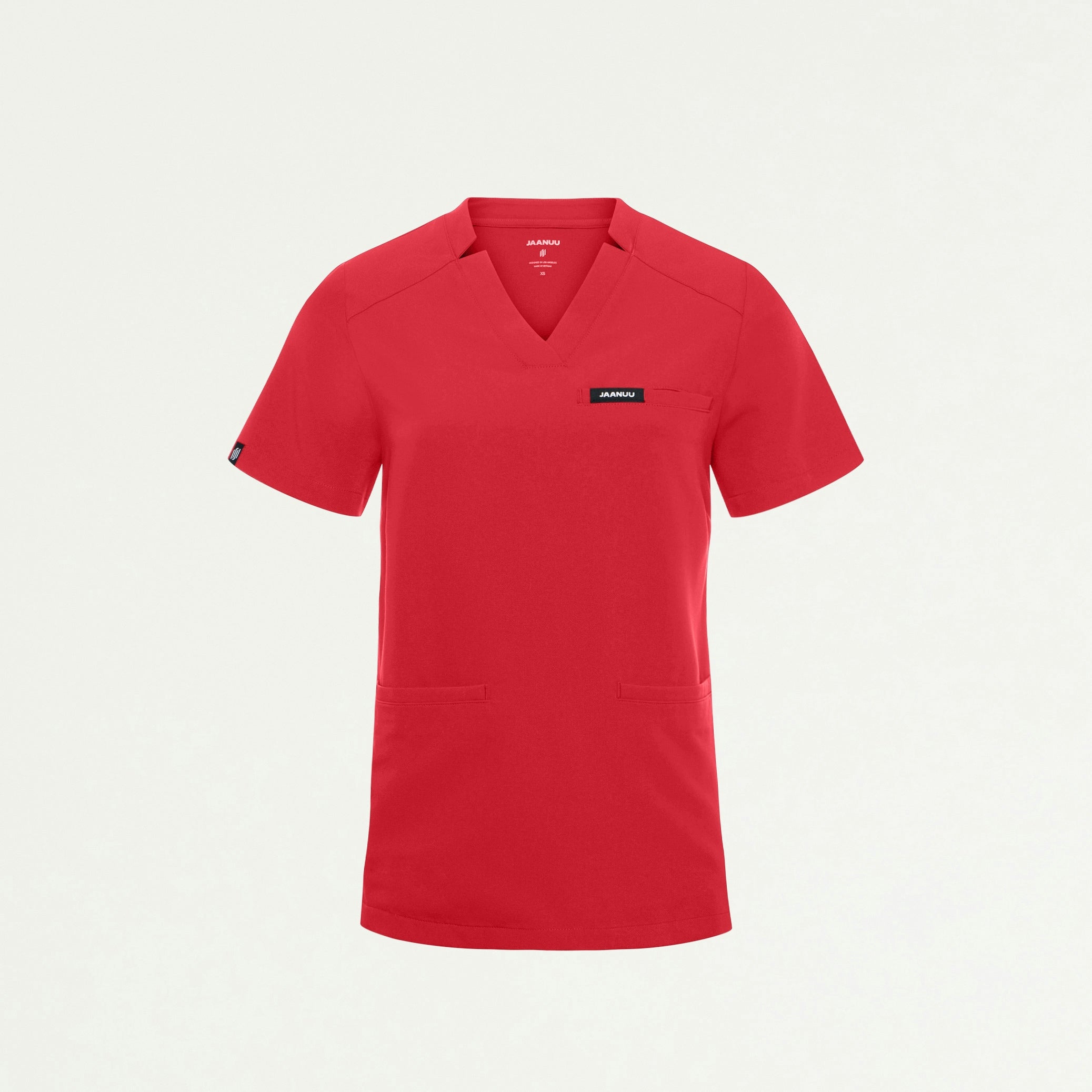 Helia Slim Notched V-Neck Scrub Top - Brilliant Red - WOMEN'S TOPS - Jaanuu