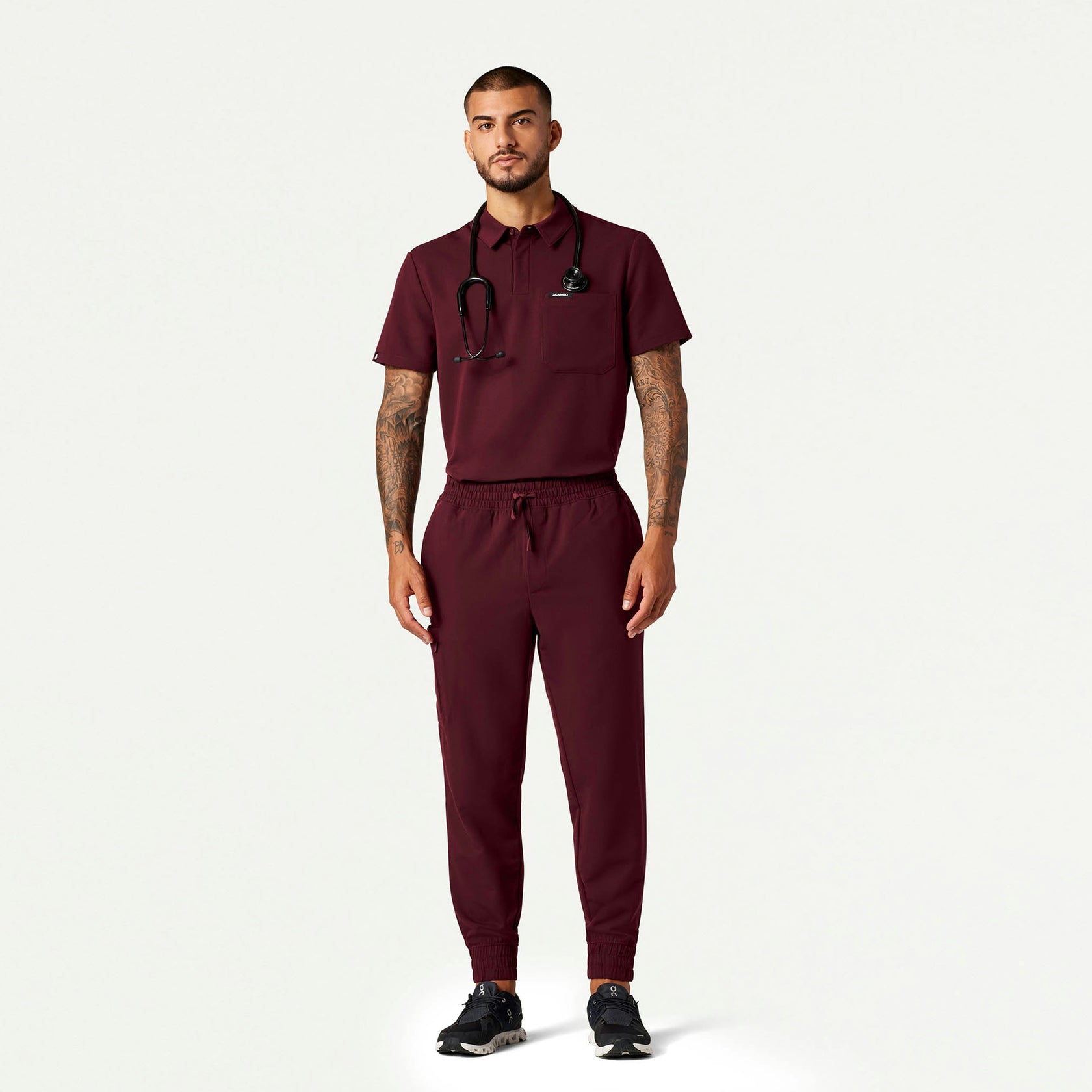 Cobot 8-Pocket Scrub Jogger - Burgundy - MEN'S PANTS - Jaanuu