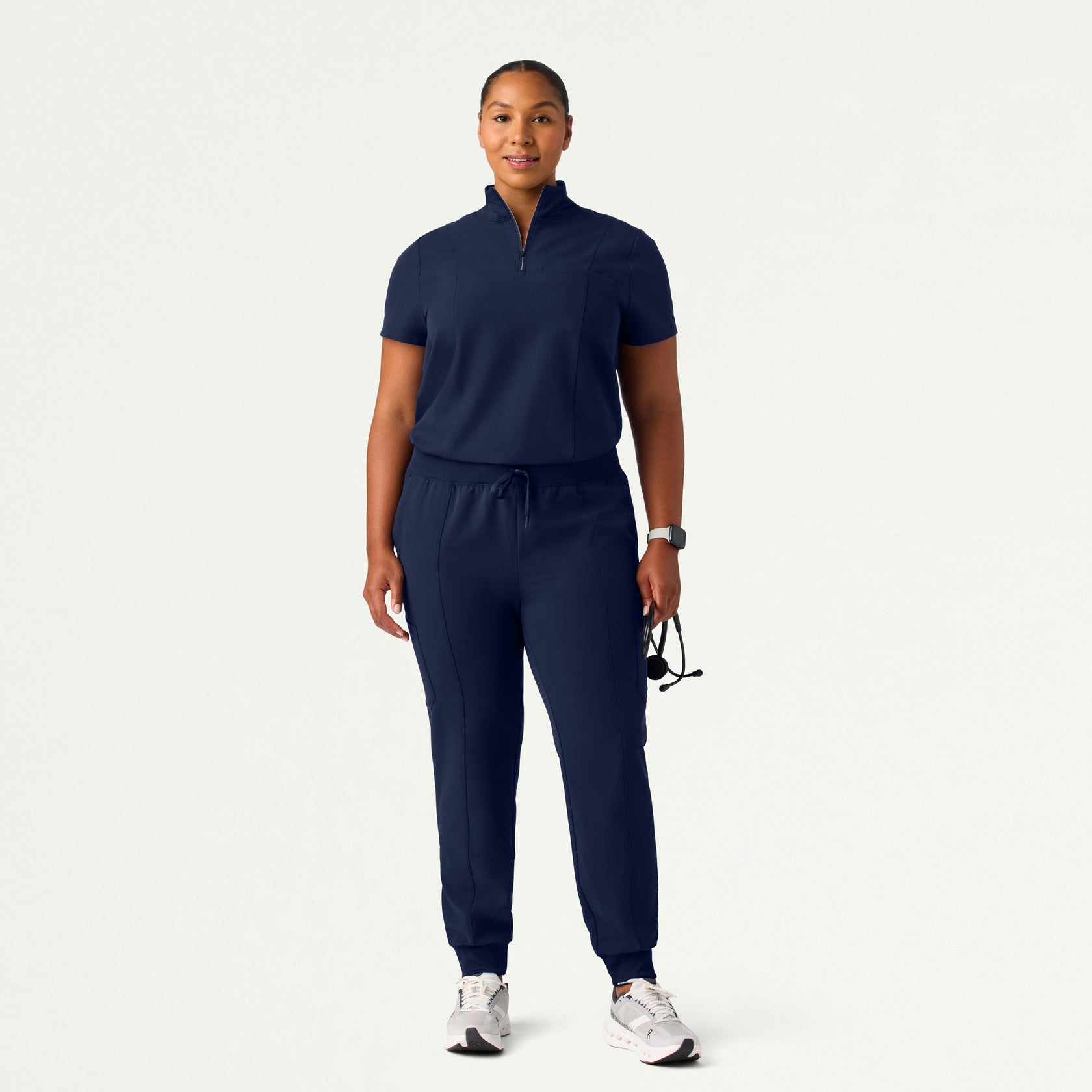 Nora Half-Zip Collared Scrub Top - Midnight Navy - WOMEN'S TOPS - Jaanuu