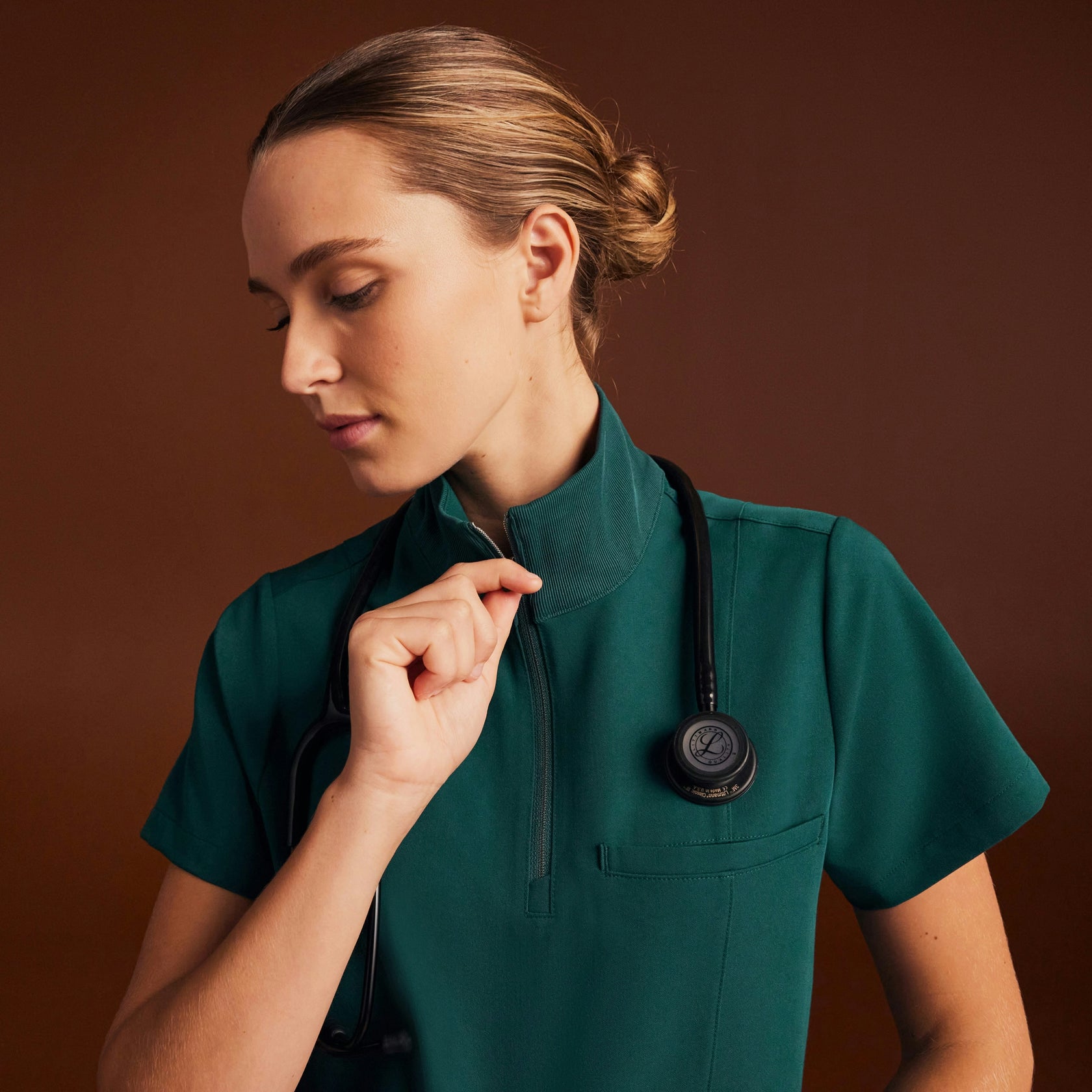 Nora Half-Zip Collared Scrub Top - Midnight Green - WOMEN'S TOPS - Jaanuu