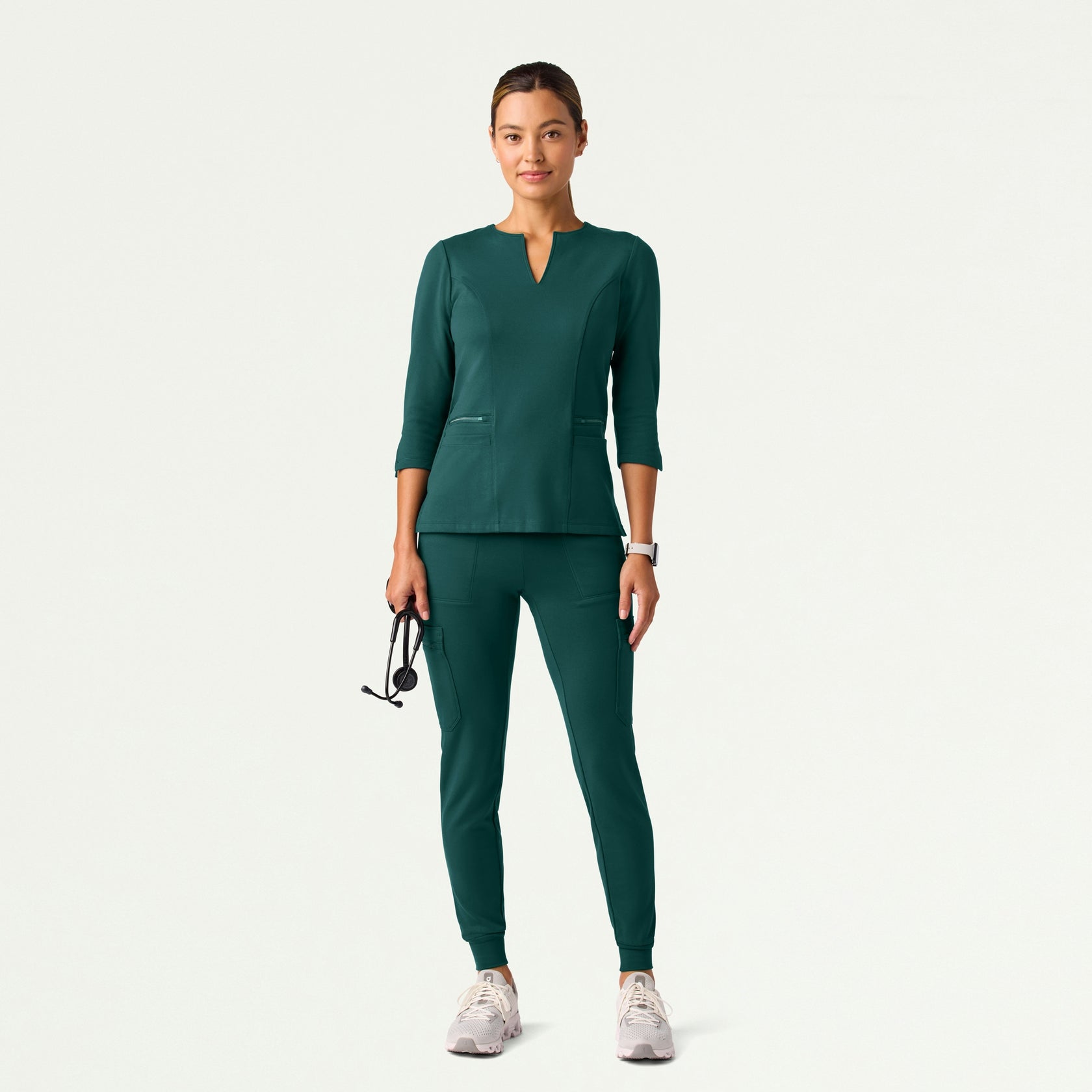 Zoe Slim 3/4-Sleeve ULTRAsoft Scrub Top - Midnight Green - WOMEN'S TOPS - Jaanuu