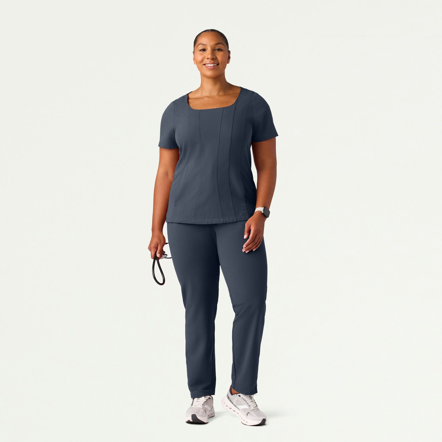 Emery Slim Square-Neck Scrub Top - Carbon Gray - WOMEN'S TOPS - Jaanuu