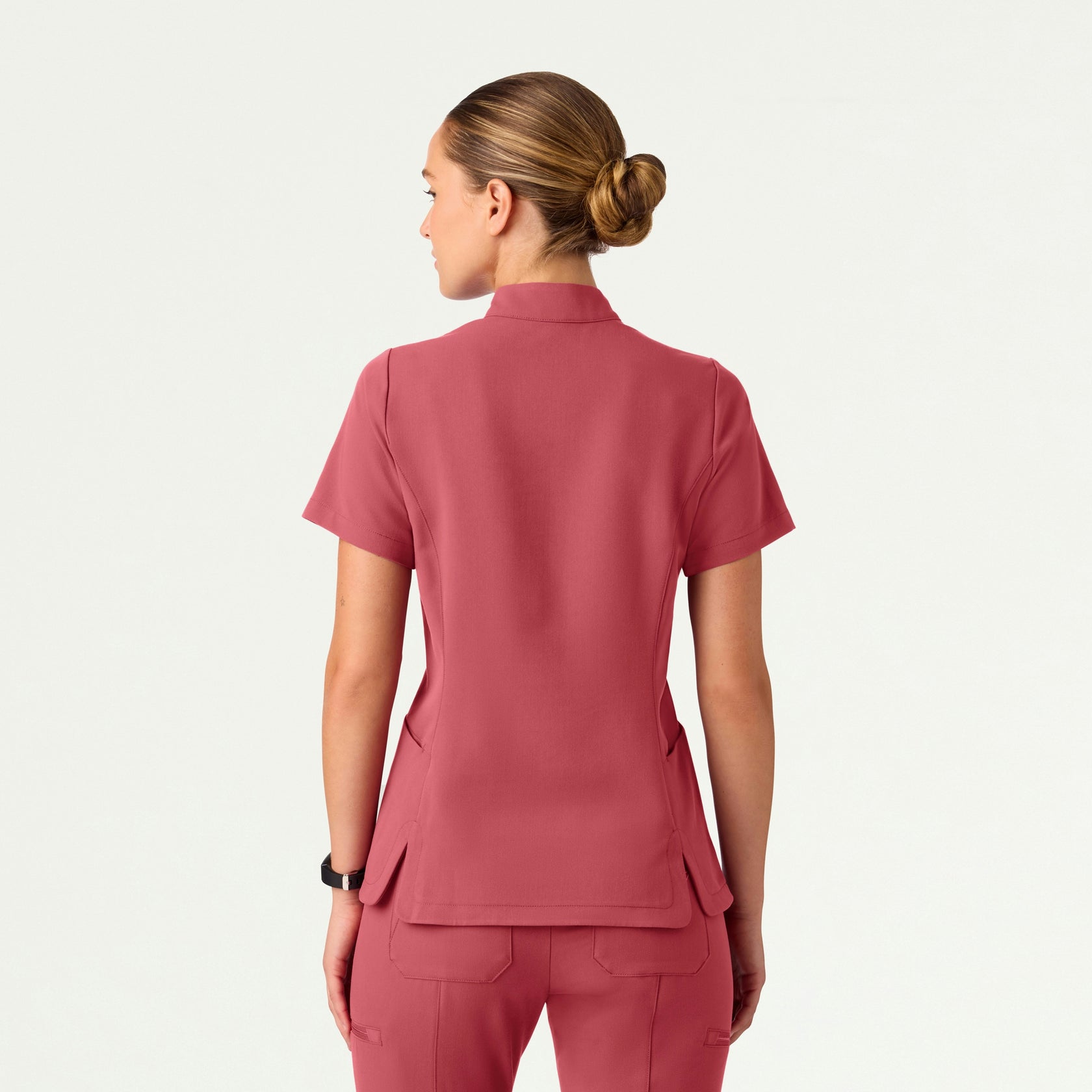 Aria Fit & Flare Mock-Neck Scrub Top - Mulberry - WOMEN'S TOPS - Jaanuu