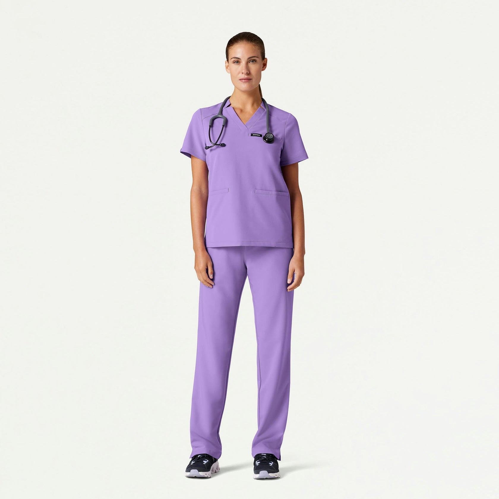 Helia Notched V-Neck Scrub Top - Lilac - WOMEN'S TOPS - Jaanuu