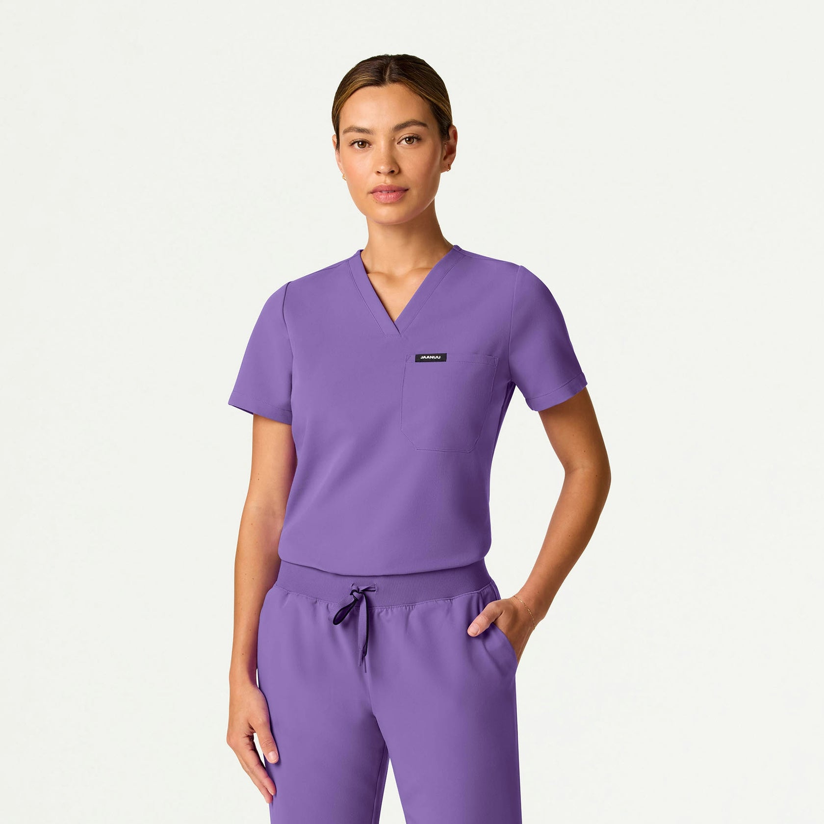 Rhena Slim Essential 1-Pocket Scrub Top - Violet - WOMEN'S TOPS - Jaanuu