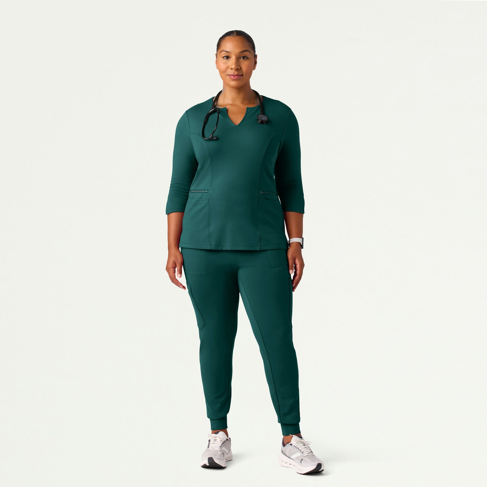 Zoe Slim 3/4-Sleeve ULTRAsoft Scrub Top - Midnight Green - WOMEN'S TOPS - Jaanuu
