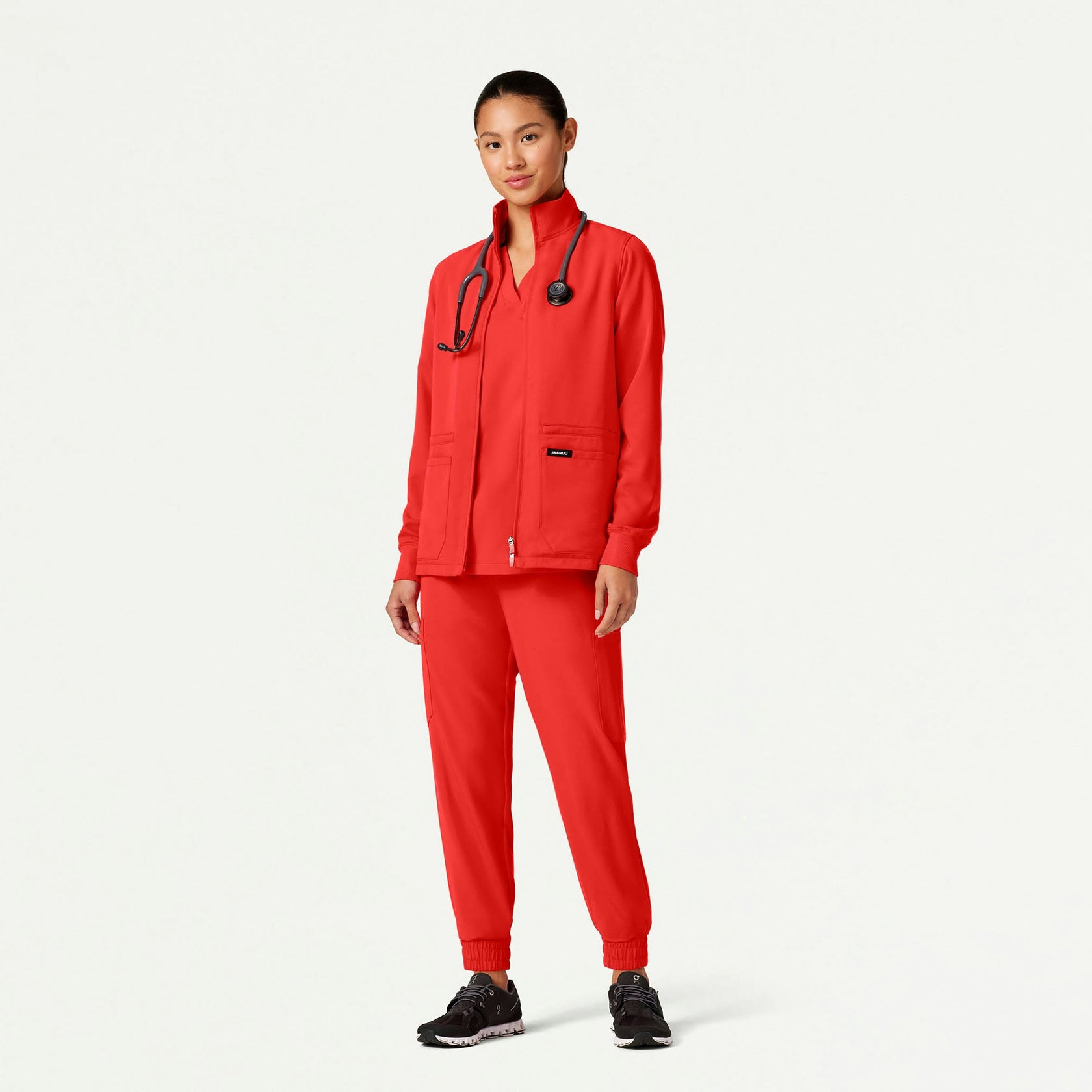 Ceri Essential 6-Pocket Scrub Jacket - Solar Red - WOMEN'S JACKETS - Jaanuu