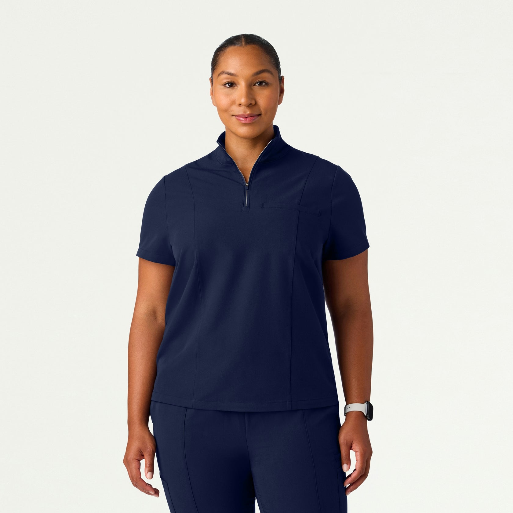 Nora Half-Zip Collared Scrub Top - Midnight Navy - WOMEN'S TOPS - Jaanuu