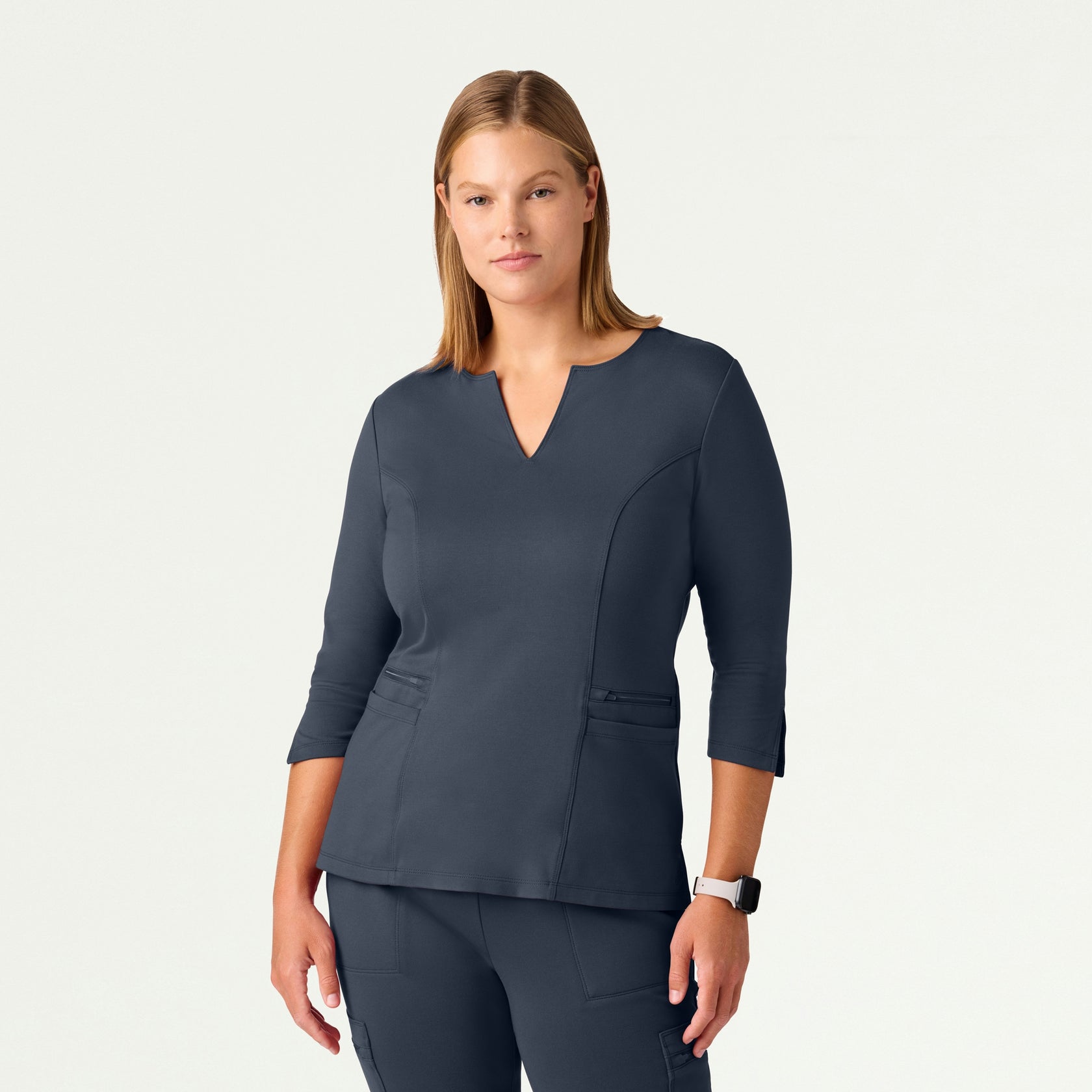 Zoe Slim 3/4-Sleeve ULTRAsoft Scrub Top - Carbon Gray - WOMEN'S TOPS - Jaanuu