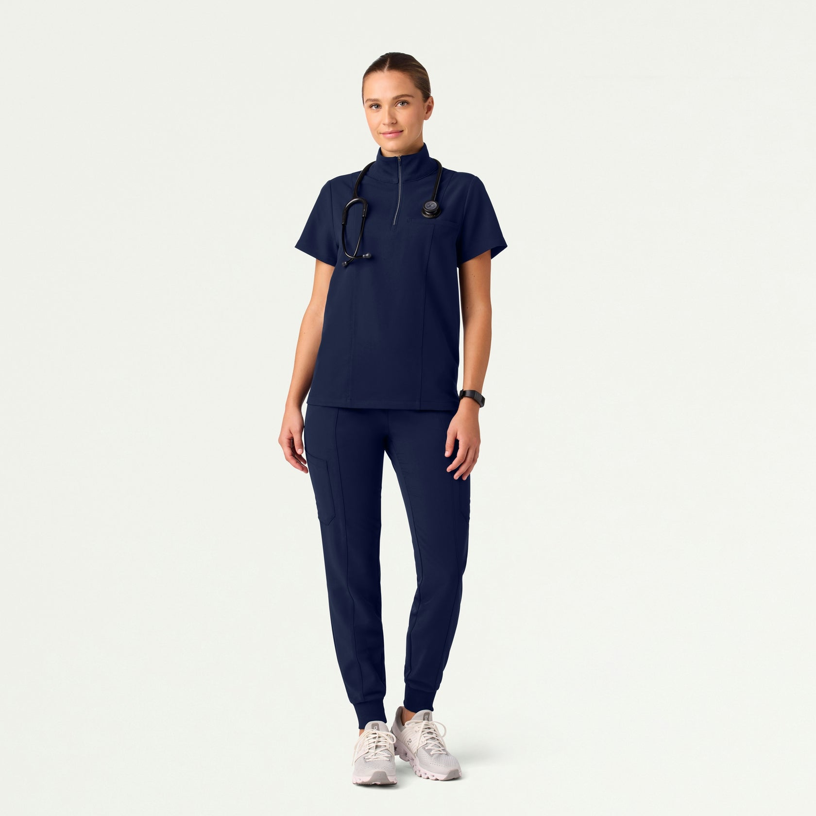 Nora Half-Zip Collared Scrub Top - Midnight Navy - WOMEN'S TOPS - Jaanuu