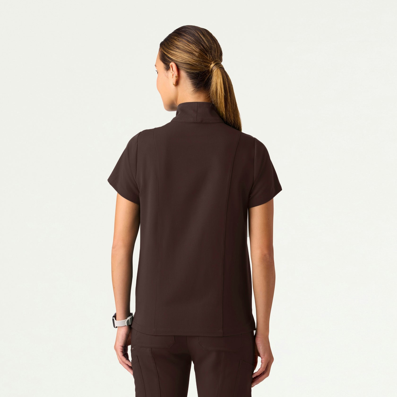 Nora Half-Zip Collared Scrub Top - Espresso - WOMEN'S TOPS - Jaanuu