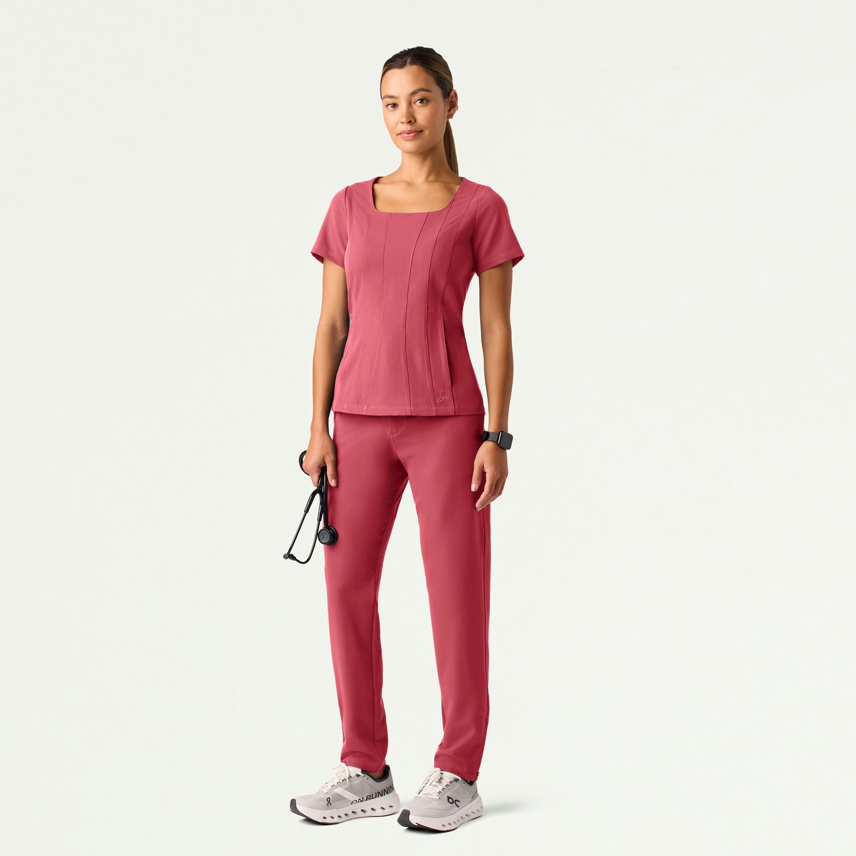 Emery Slim Square-Neck Scrub Top - Mulberry - WOMEN'S TOPS - Jaanuu