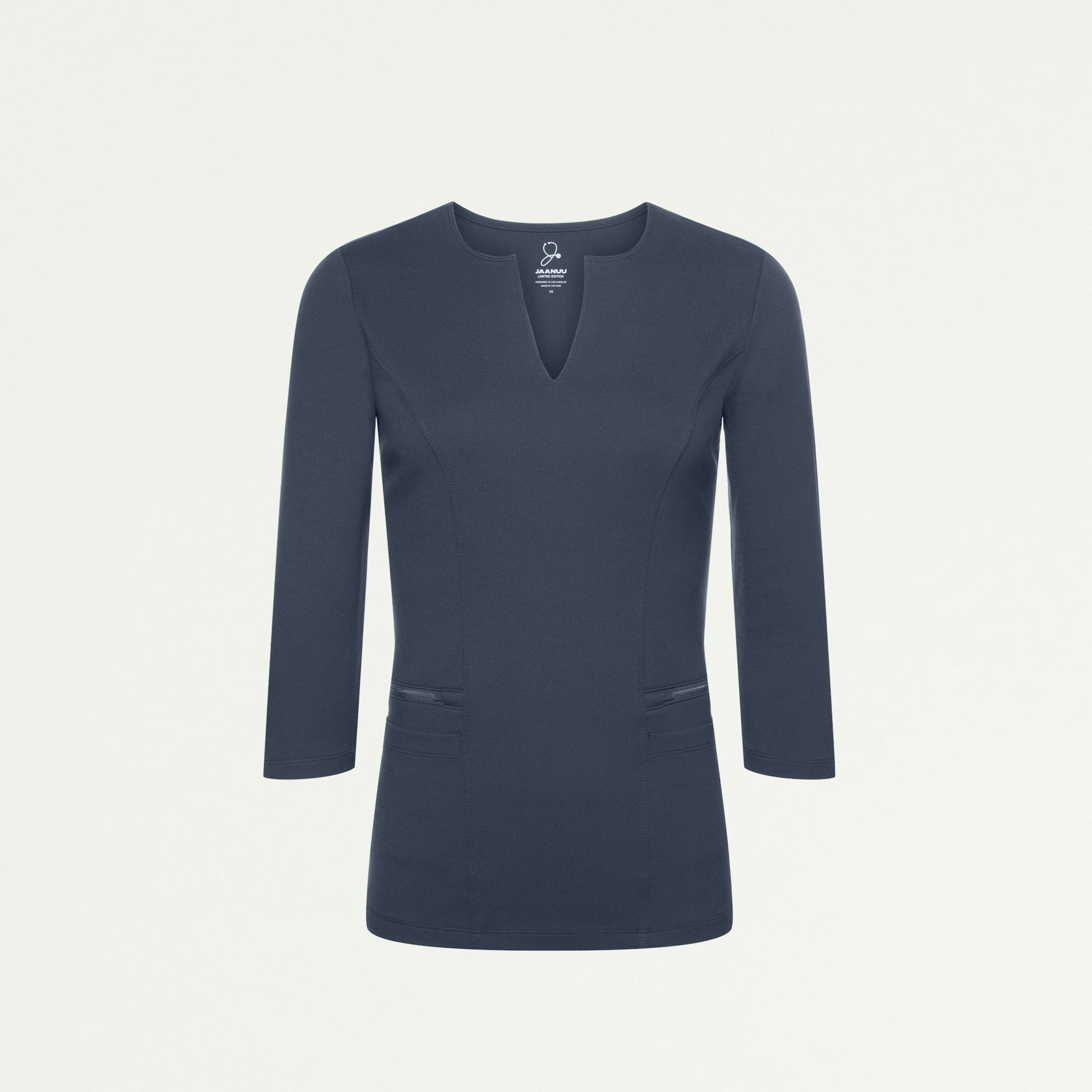 Zoe Slim 3/4-Sleeve ULTRAsoft Scrub Top - Carbon Gray - WOMEN'S TOPS - Jaanuu