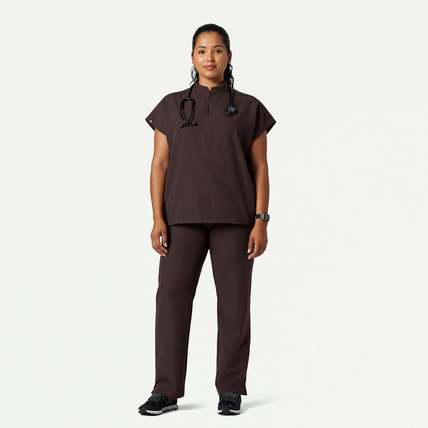 Aris Oversized 2-Pocket Scrub Top - Espresso - WOMEN'S TOPS - Jaanuu