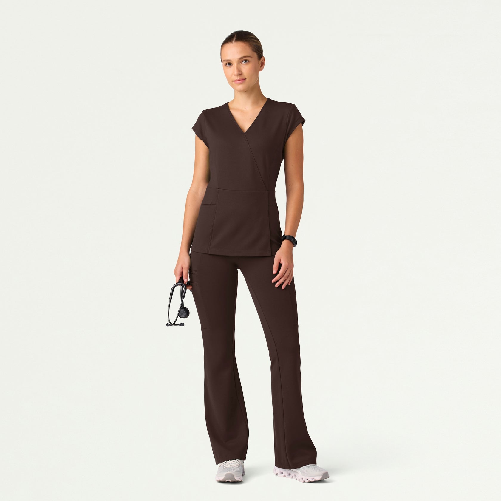 Isla Mock-Wrap ULTRAsoft Scrub Top - Espresso - WOMEN'S TOPS - Jaanuu