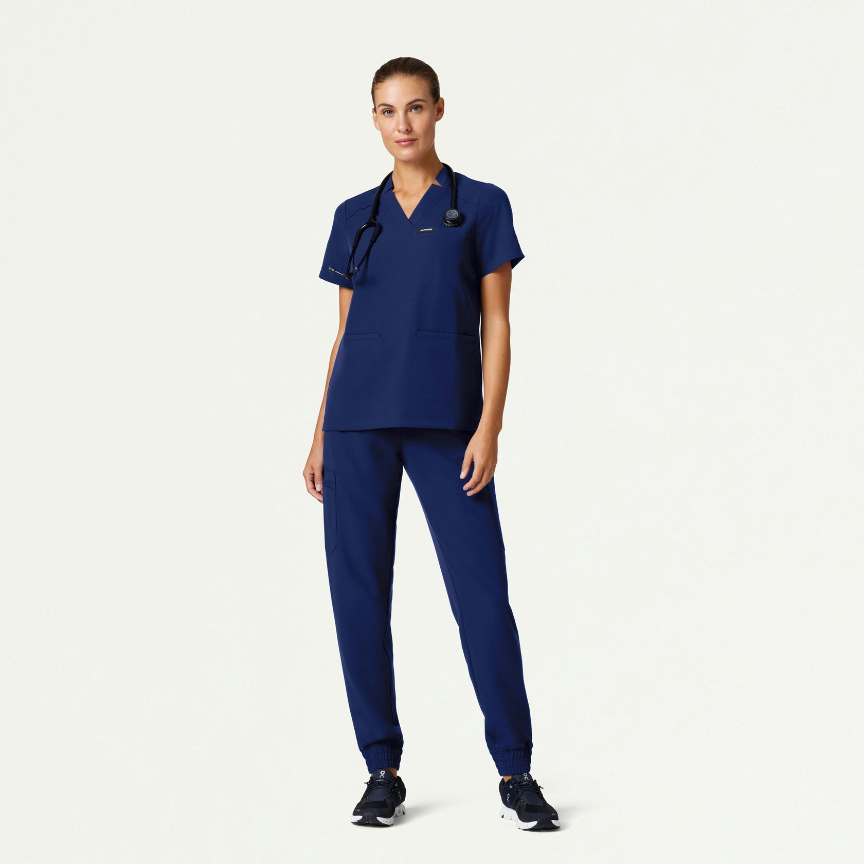Helia Notched V-Neck Scrub Top - Navy Blue - WOMEN'S TOPS - Jaanuu