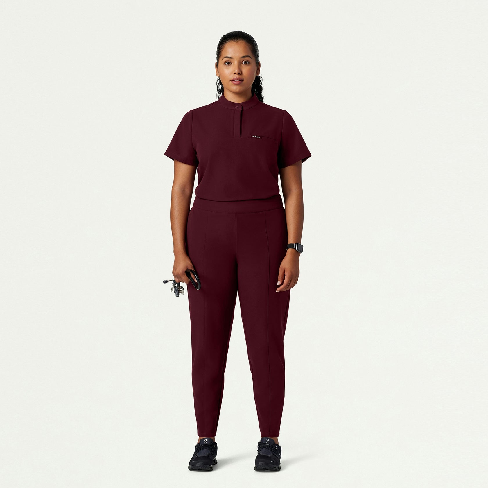 Lio Tapered 5-Pocket Scrub Pant - Burgundy - WOMEN'S PANTS - Jaanuu