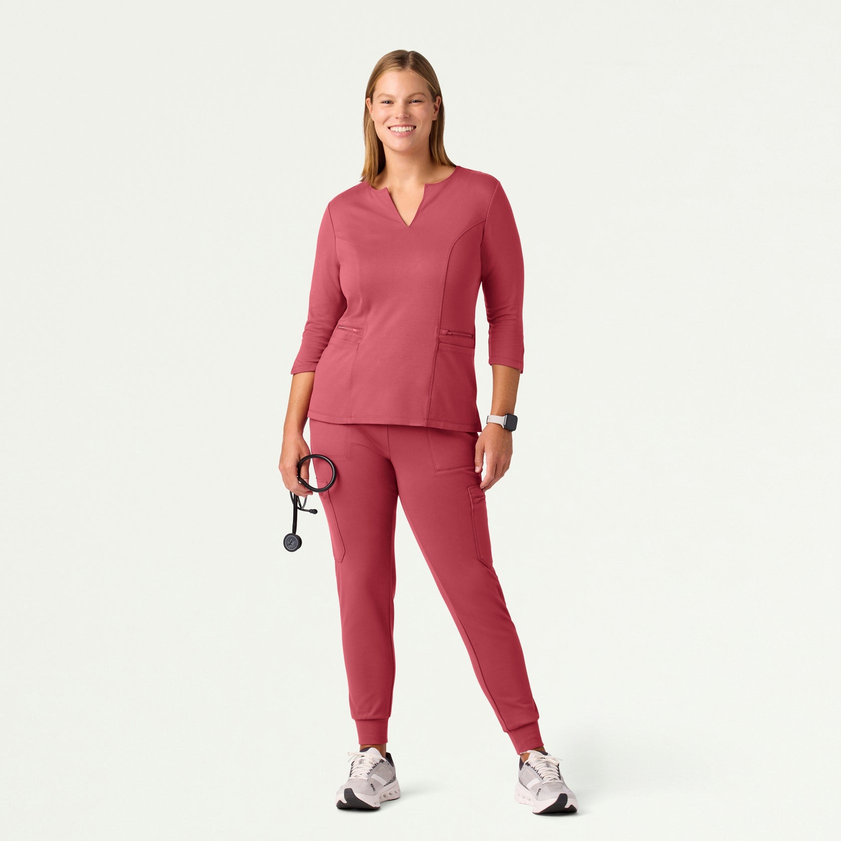 Zoe Slim 3/4-Sleeve ULTRAsoft Scrub Top - Mulberry - WOMEN'S TOPS - Jaanuu