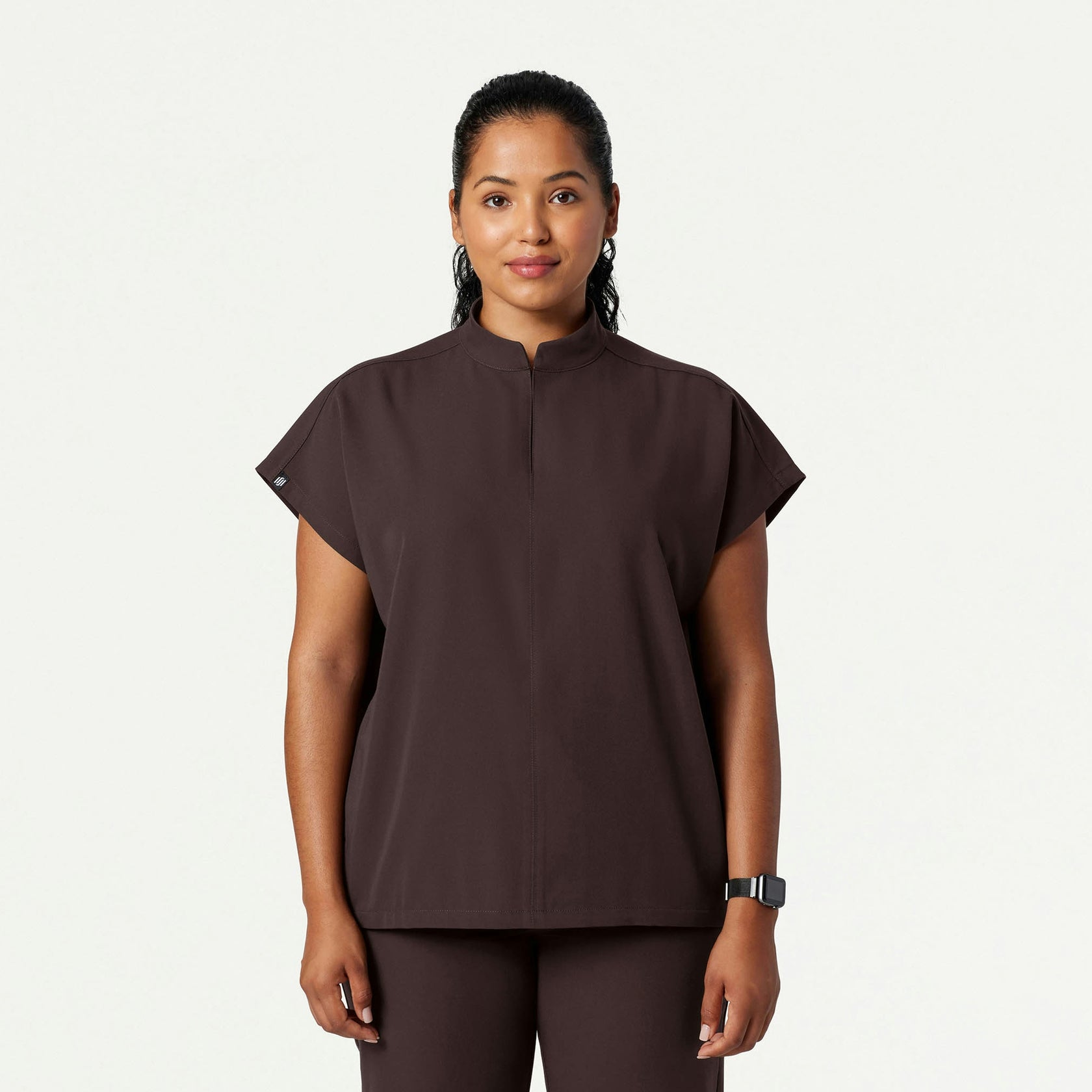Aris Oversized 2-Pocket Scrub Top - Espresso - WOMEN'S TOPS - Jaanuu