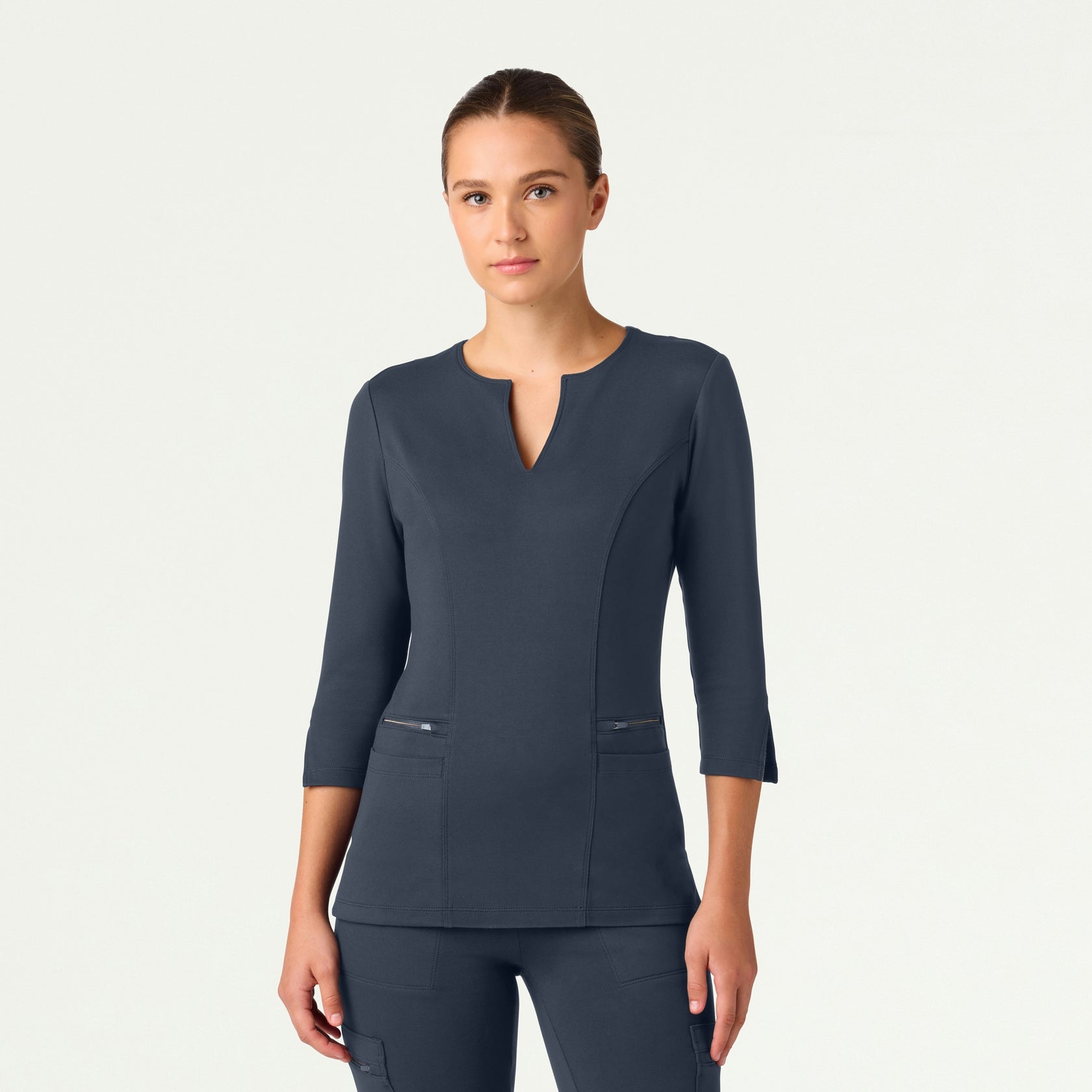 Zoe Slim 3/4-Sleeve ULTRAsoft Scrub Top - Carbon Gray - WOMEN'S TOPS - Jaanuu