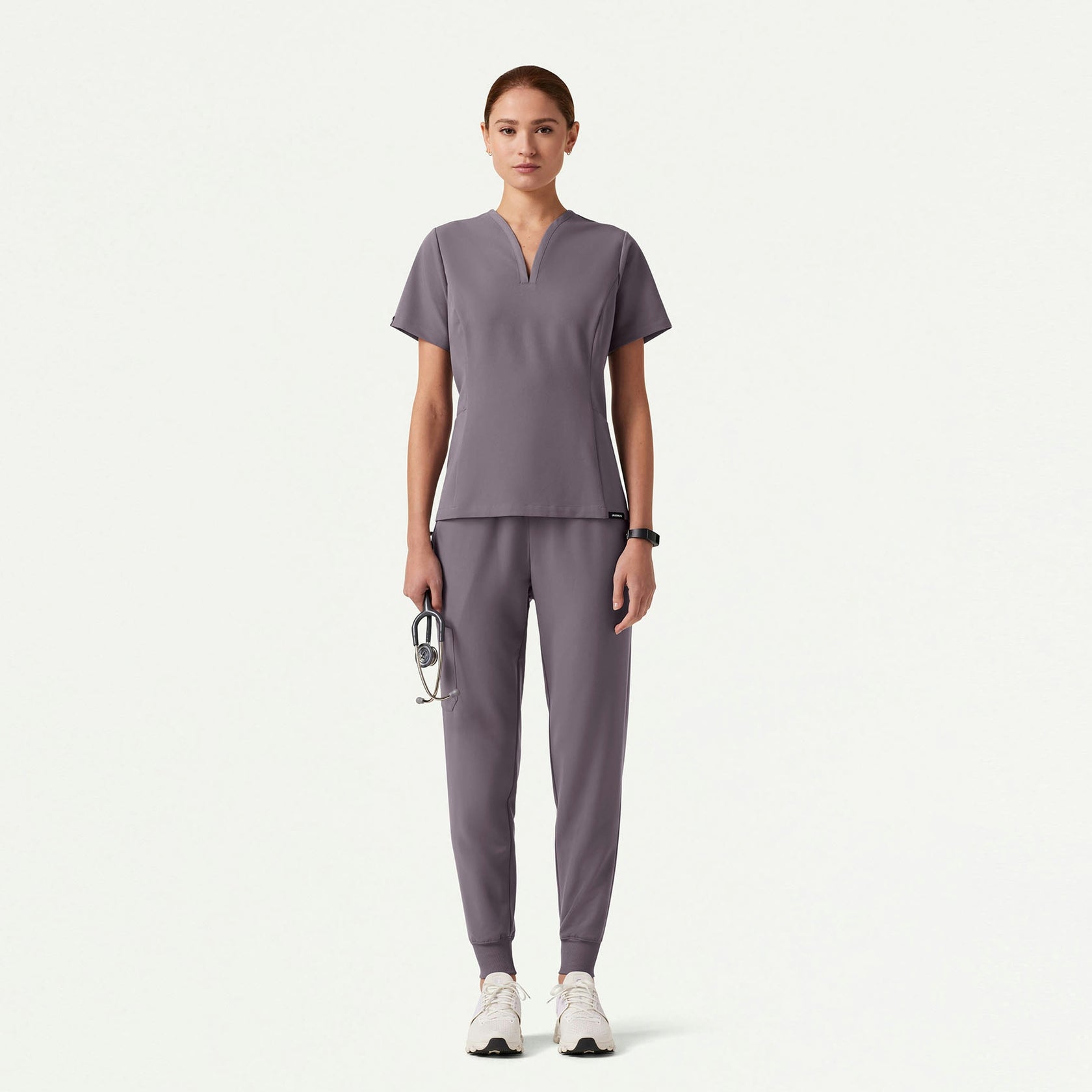 Calix Fit & Flare Scrub Top - Titanium - WOMEN'S TOPS - Jaanuu