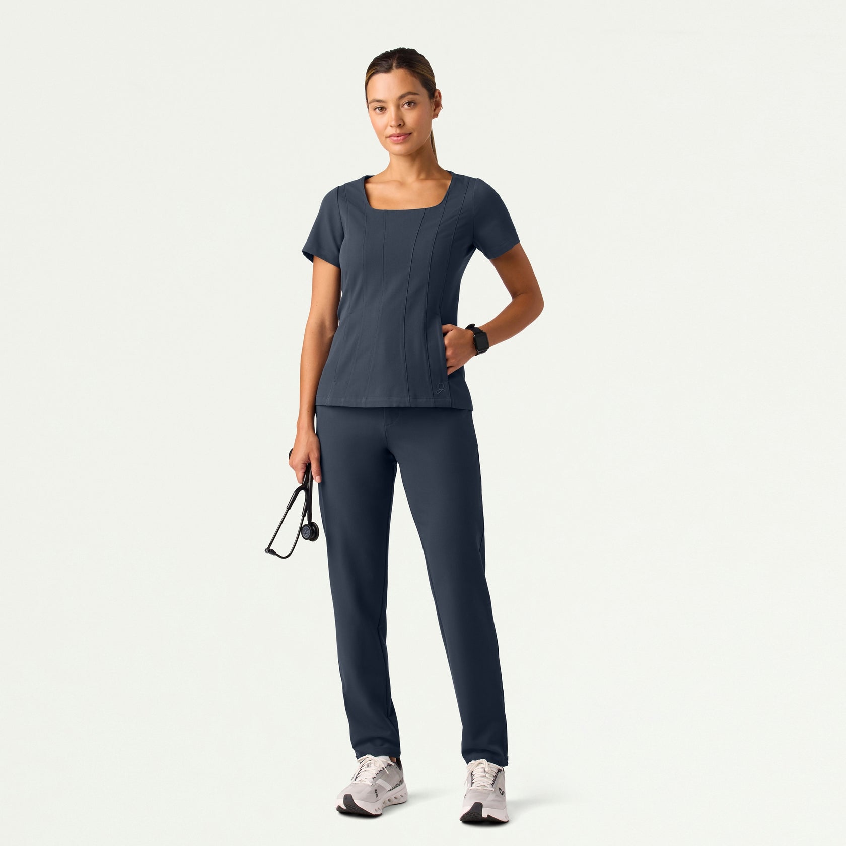 Emery Slim Square-Neck Scrub Top - Carbon Gray - WOMEN'S TOPS - Jaanuu
