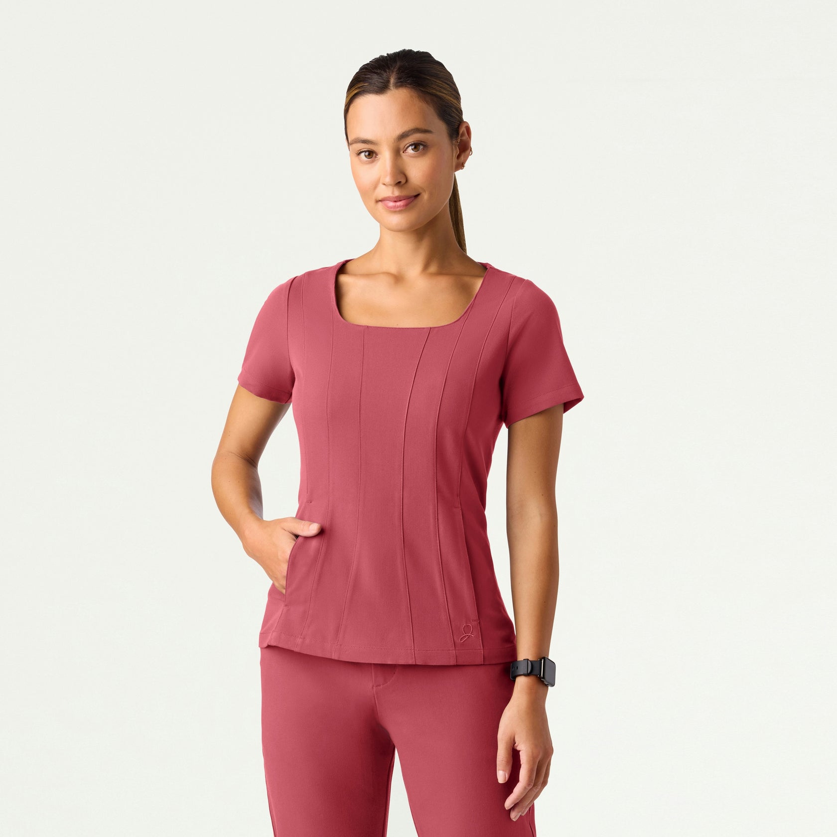 Emery Slim Square-Neck Scrub Top - Mulberry - WOMEN'S TOPS - Jaanuu