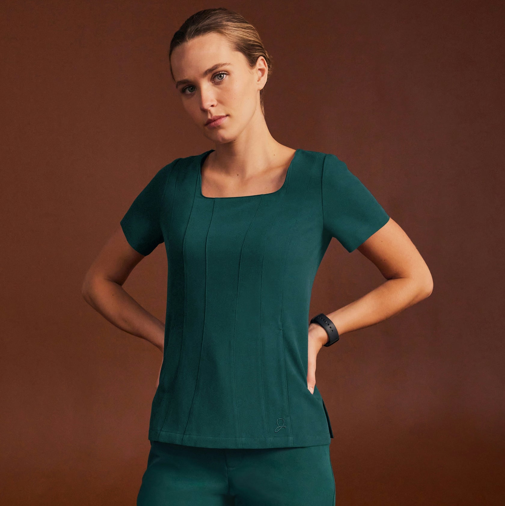Emery Slim Square-Neck Scrub Top - Midnight Green - WOMEN'S TOPS - Jaanuu