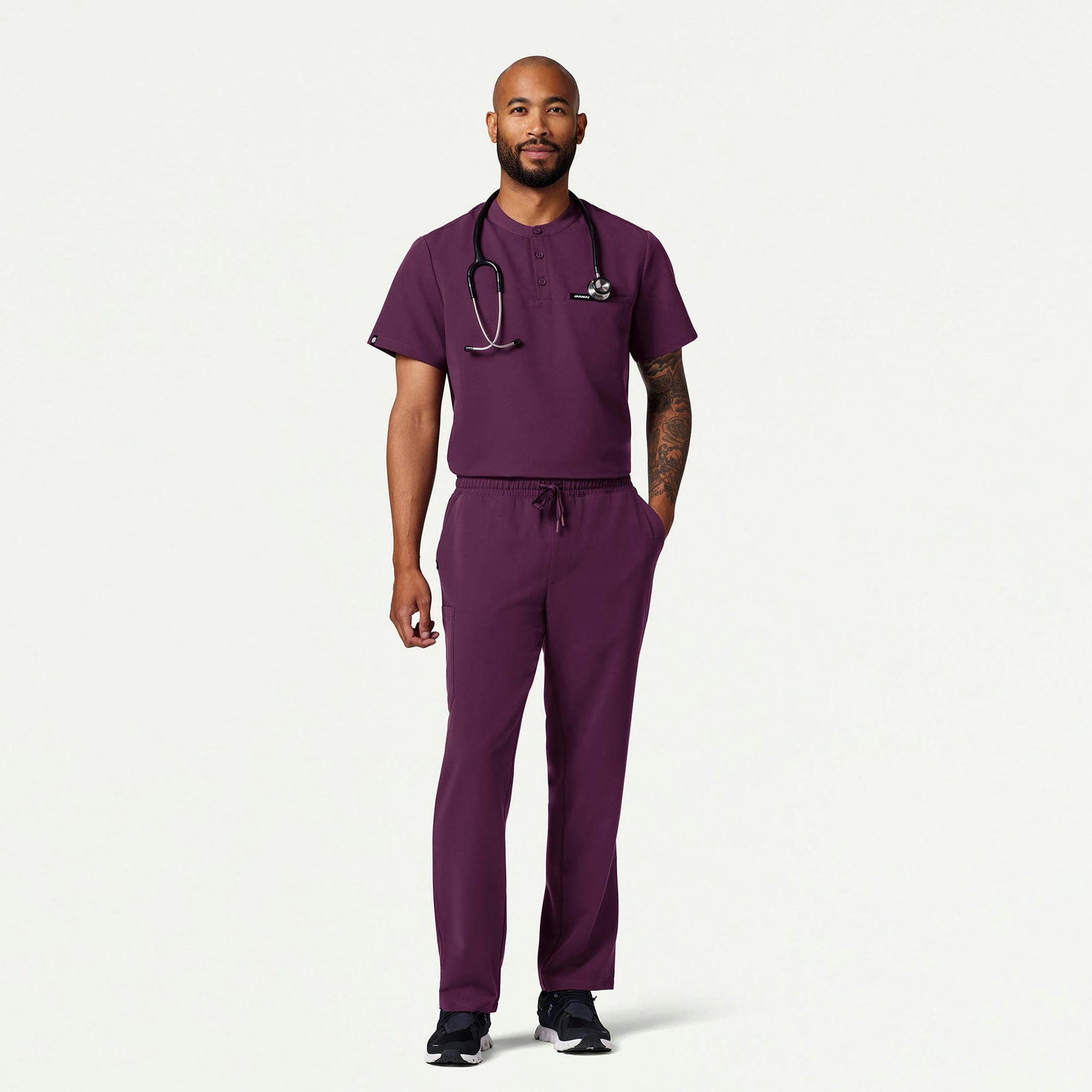 Reeve Henley Scrub Top - Dark Amethyst - MEN'S TOPS - Jaanuu