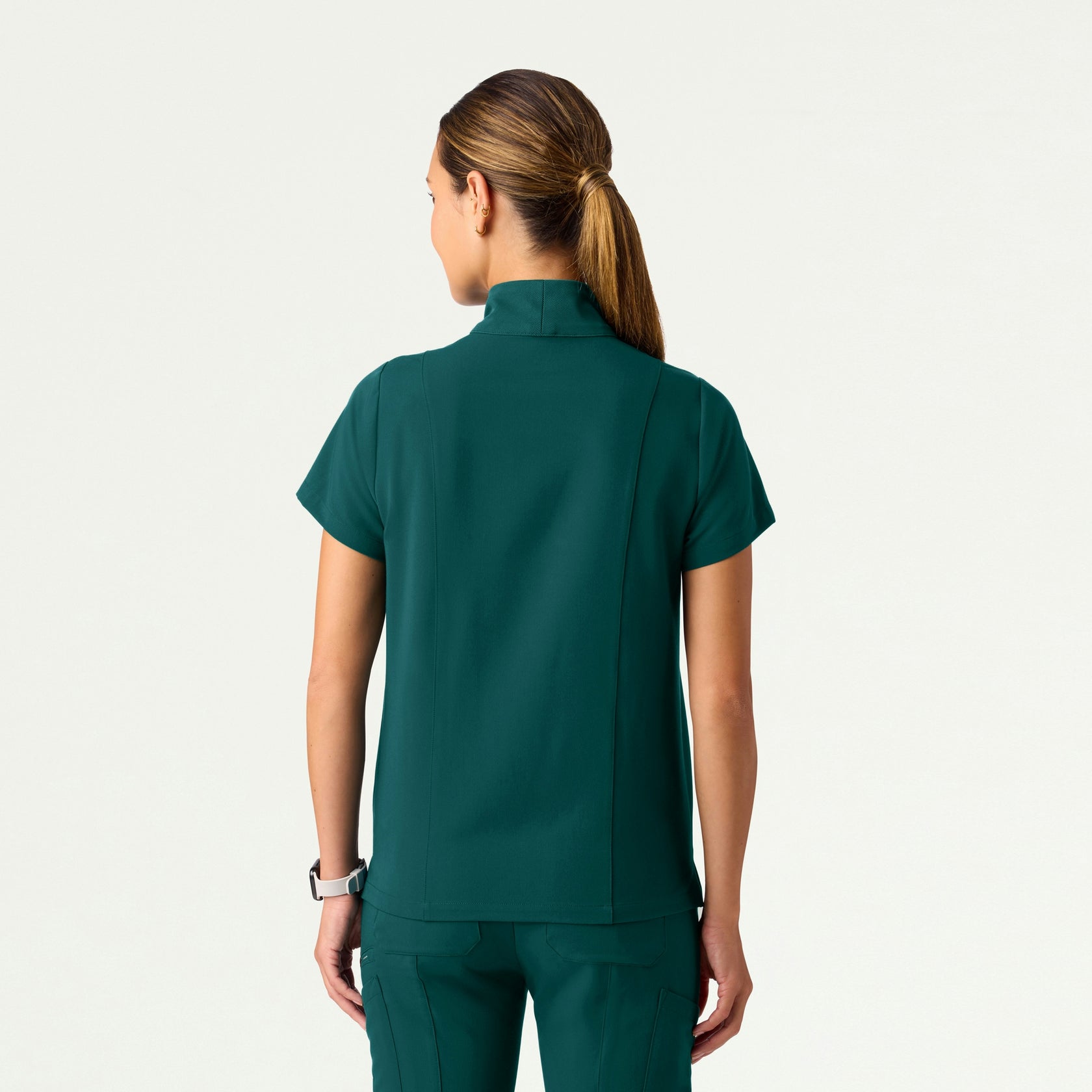 Nora Half-Zip Collared Scrub Top - Midnight Green - WOMEN'S TOPS - Jaanuu