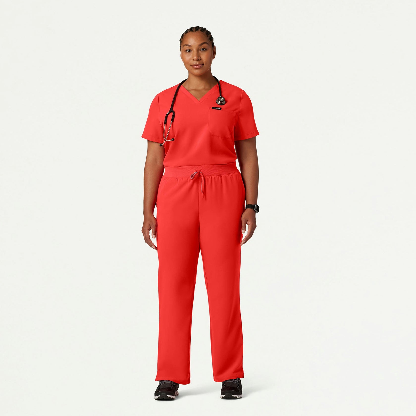 Rhena Essential 1-Pocket Scrub Top - Solar Red - WOMEN'S TOPS - Jaanuu