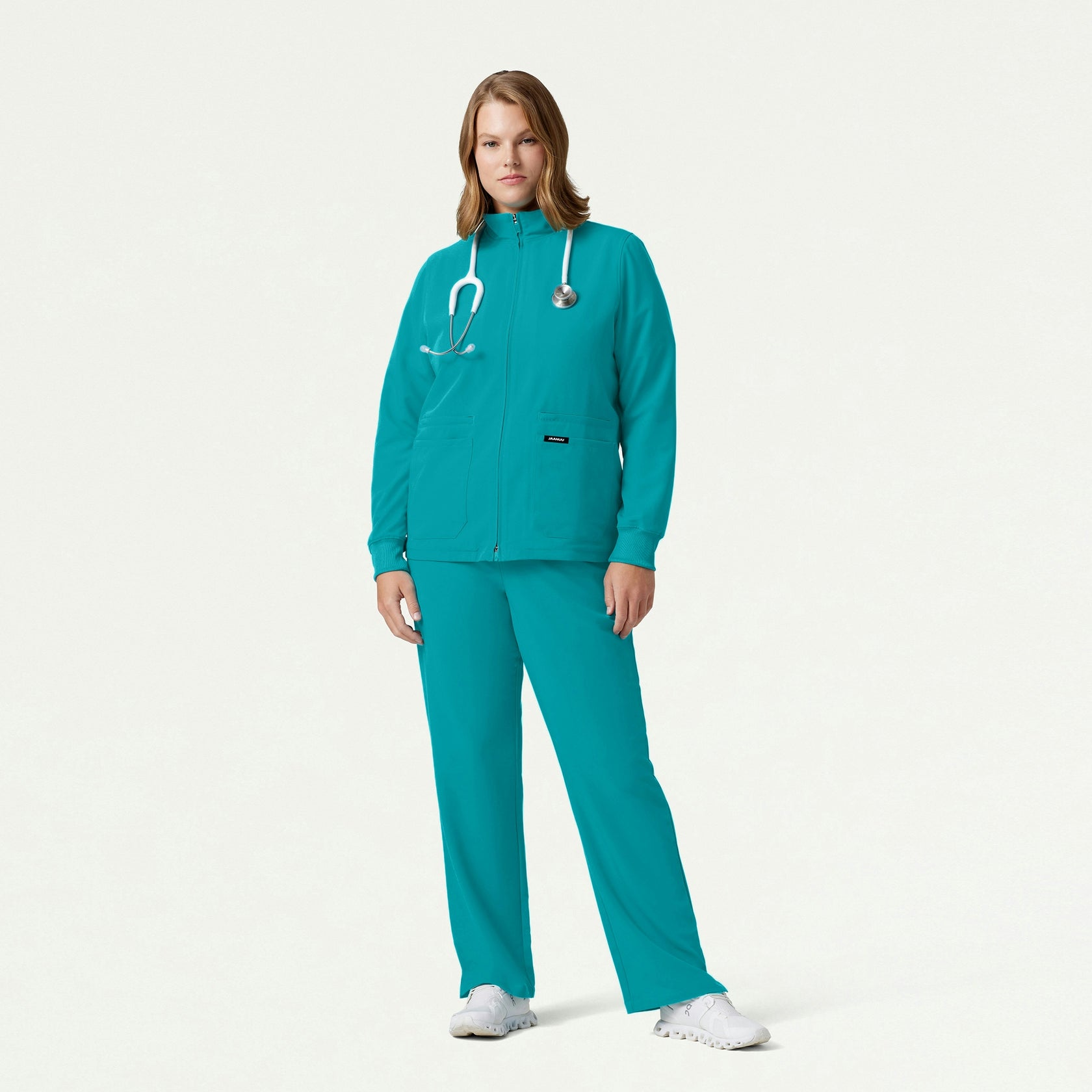 Ceri Essential 6-Pocket Scrub Jacket - Aqua - WOMEN'S JACKETS - Jaanuu