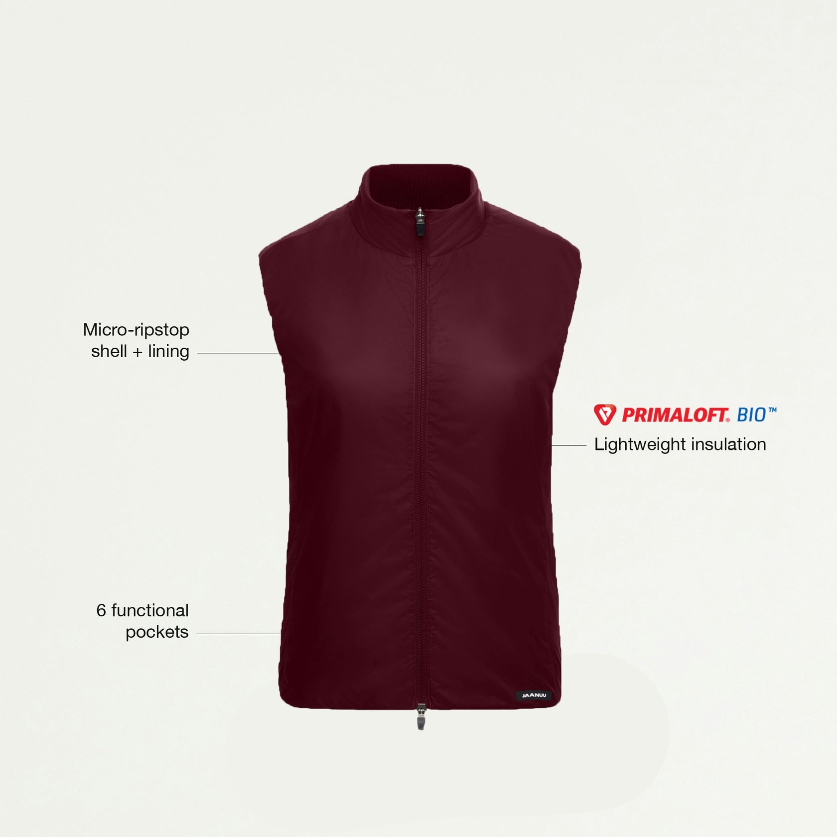 Phantom Slim Insulated Vest - Burgundy - WOMEN'S JACKETS - Jaanuu