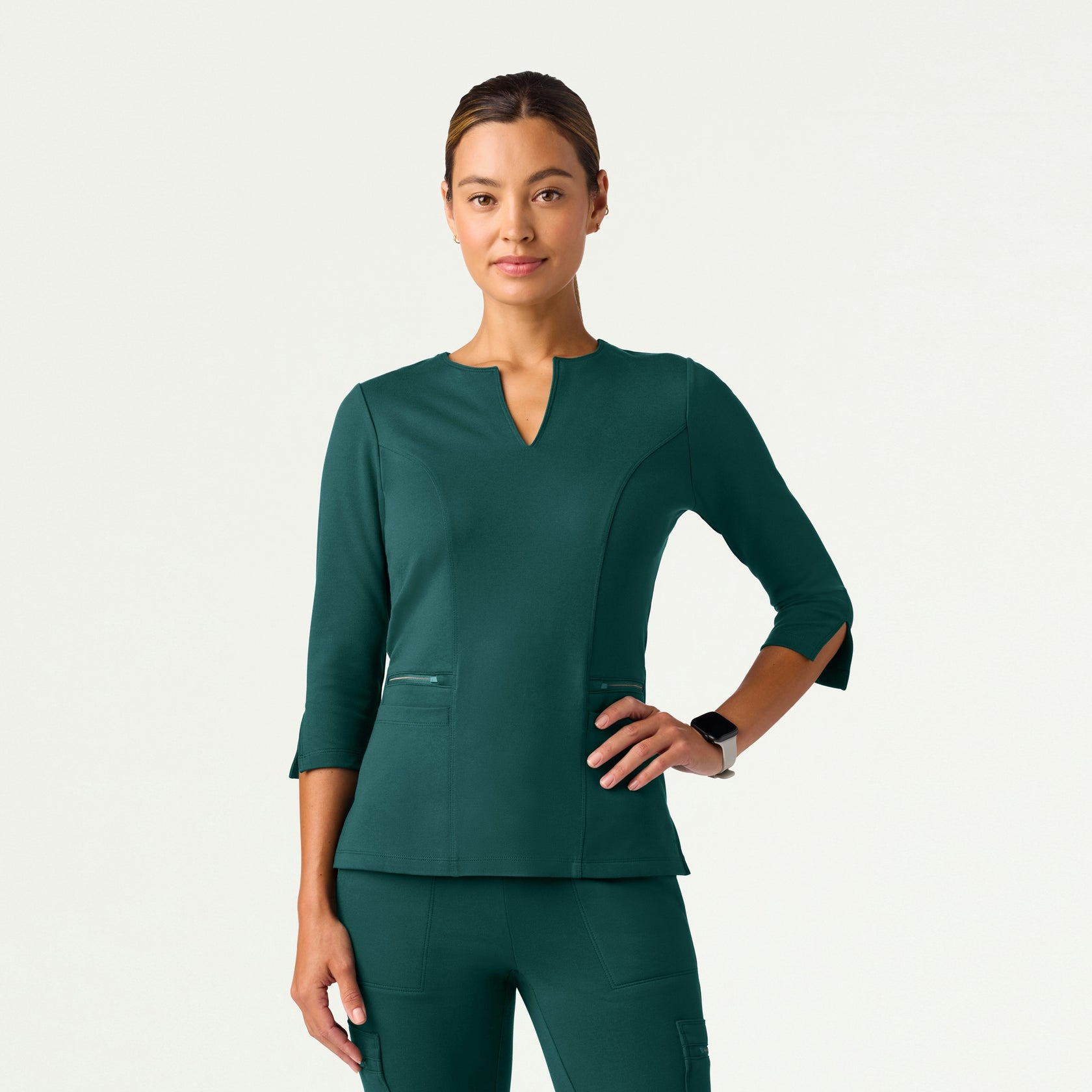 Zoe Slim 3/4-Sleeve ULTRAsoft Scrub Top - Midnight Green - WOMEN'S TOPS - Jaanuu