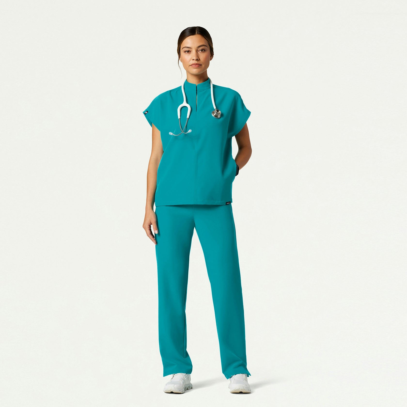 Aris Oversized 2-Pocket Scrub Top - Aqua - WOMEN'S TOPS - Jaanuu