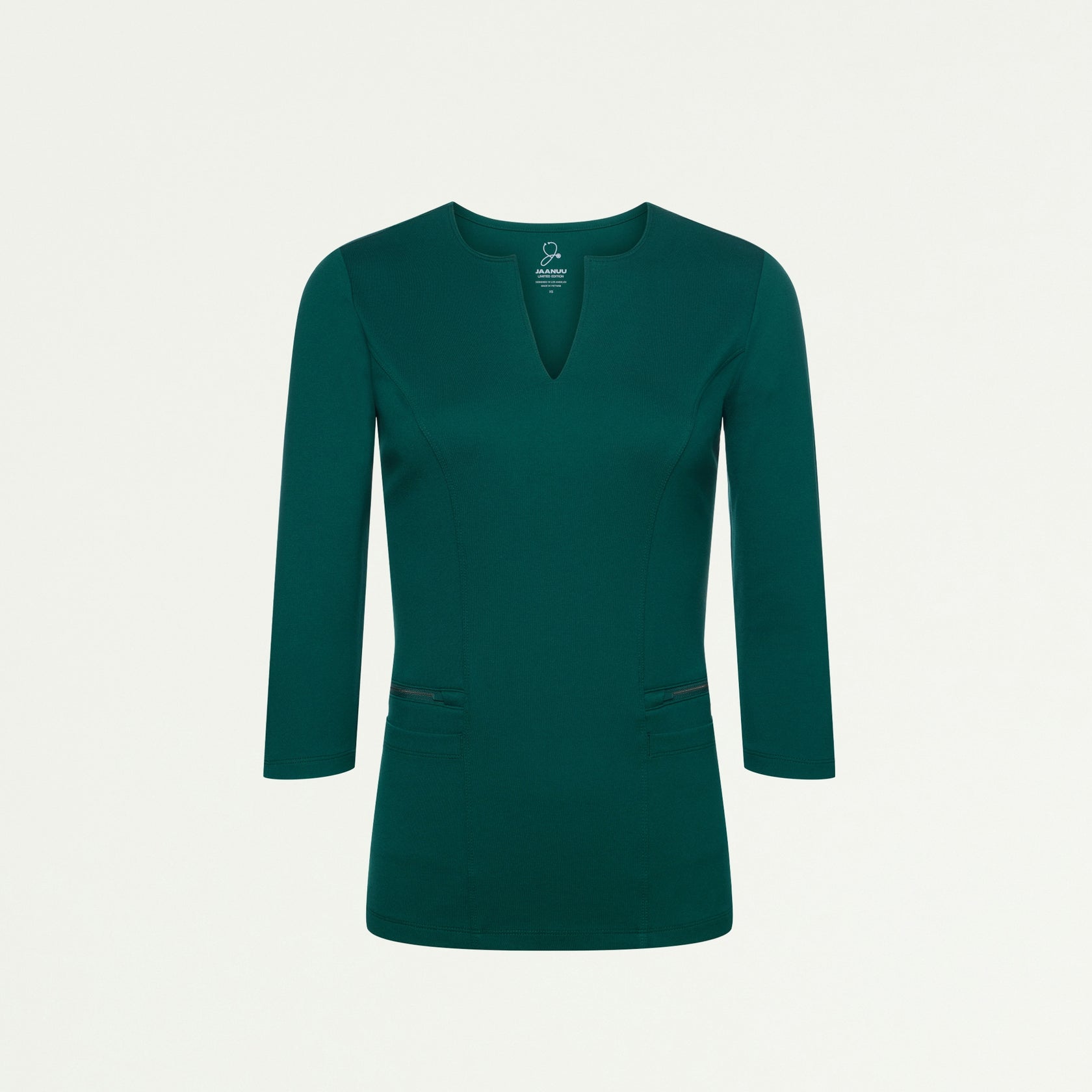 Zoe Slim 3/4-Sleeve ULTRAsoft Scrub Top - Midnight Green - WOMEN'S TOPS - Jaanuu