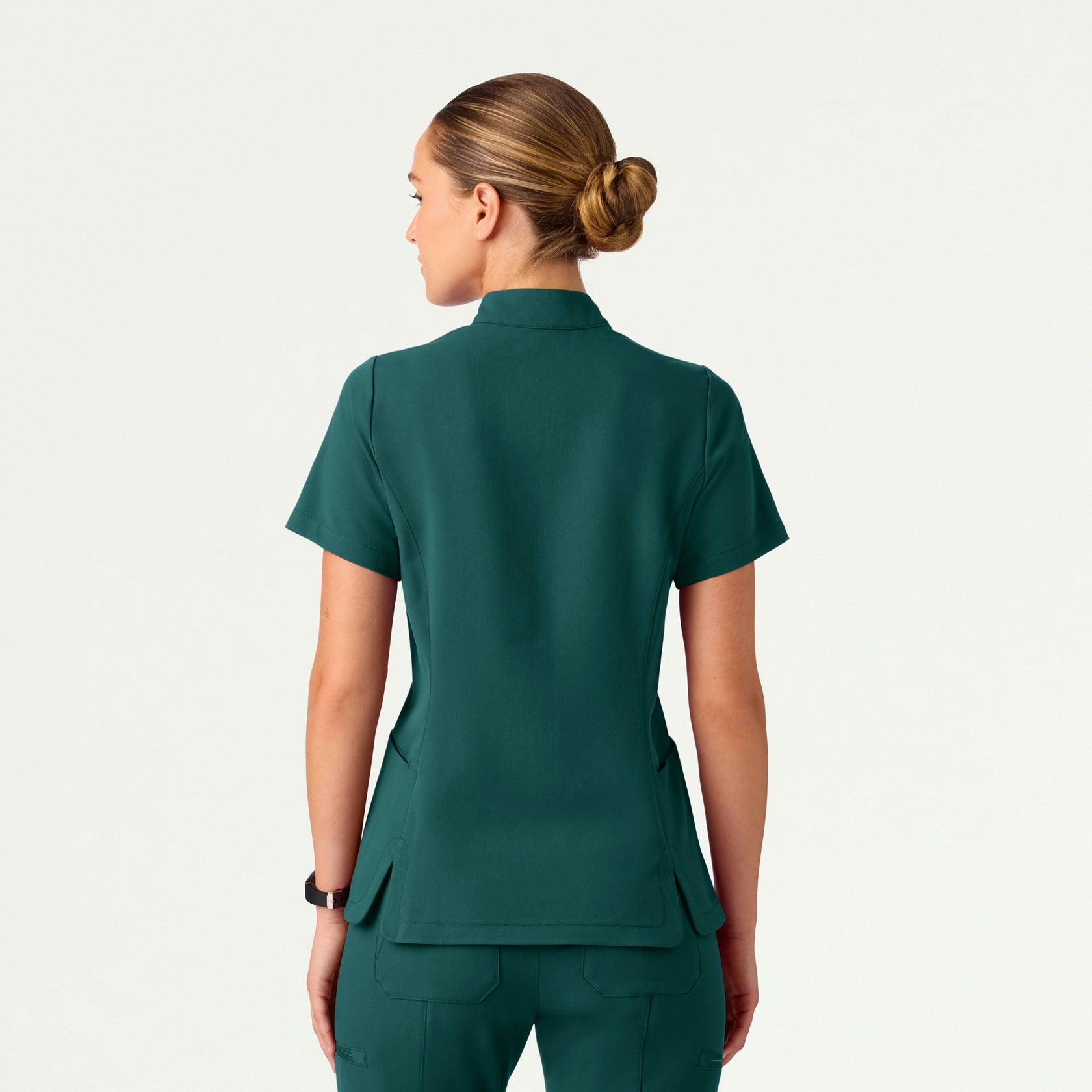 Aria Fit & Flare Mock-Neck Scrub Top - Midnight Green - WOMEN'S TOPS - Jaanuu