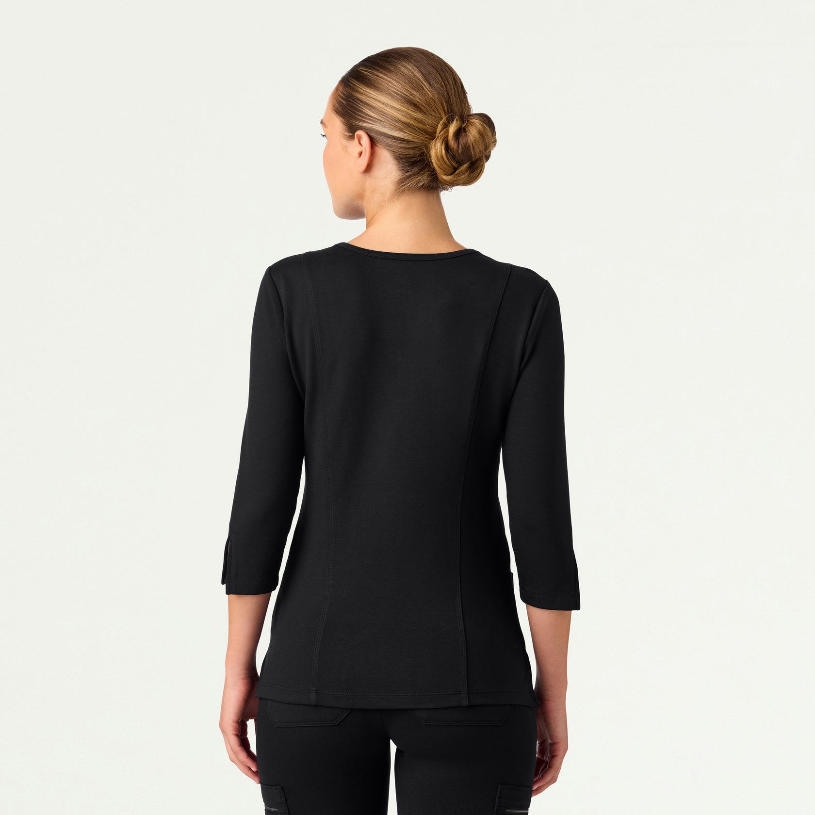 Zoe Slim 3/4-Sleeve ULTRAsoft Scrub Top - Black - WOMEN'S TOPS - Jaanuu