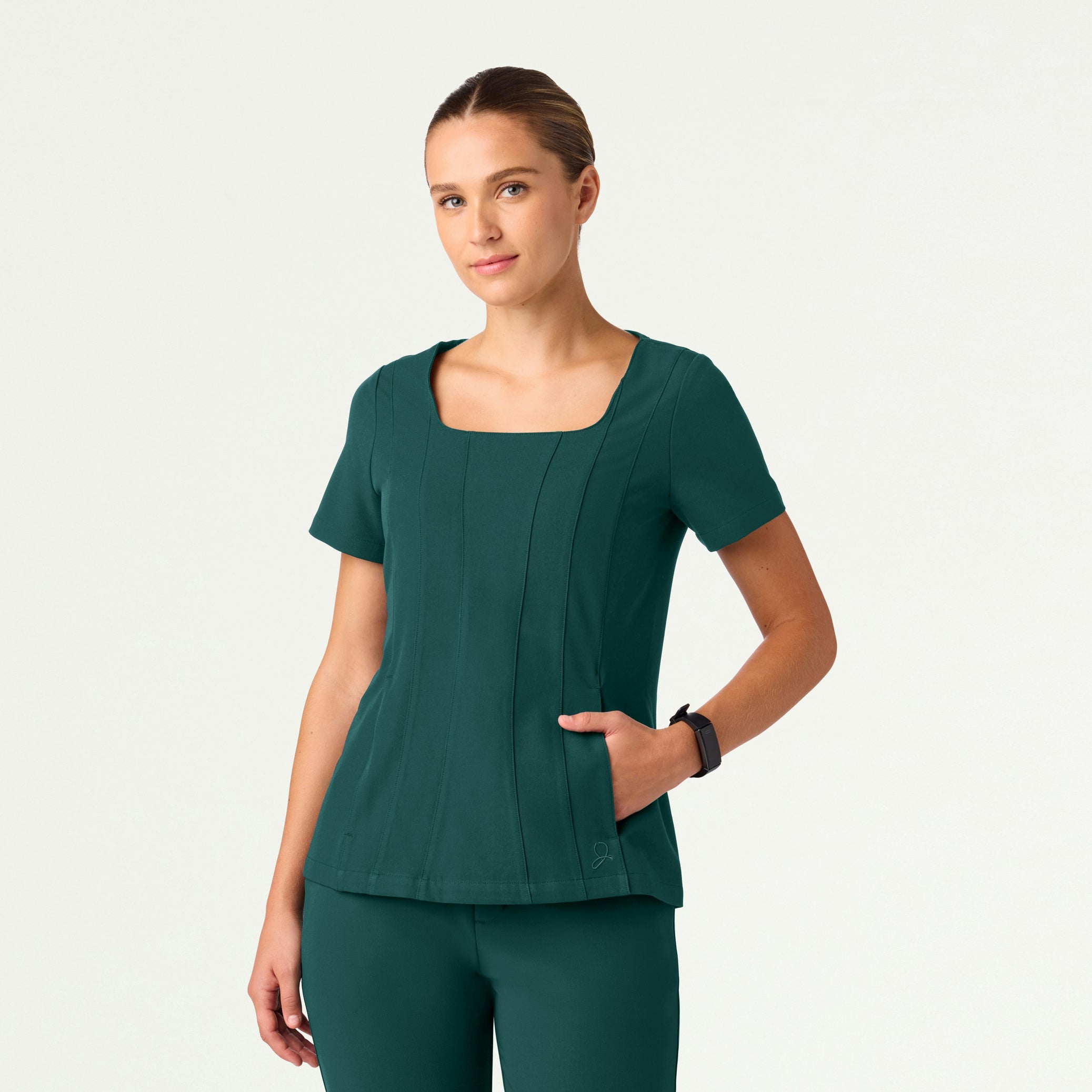 Emery Slim Square-Neck Scrub Top - Midnight Green - WOMEN'S TOPS - Jaanuu